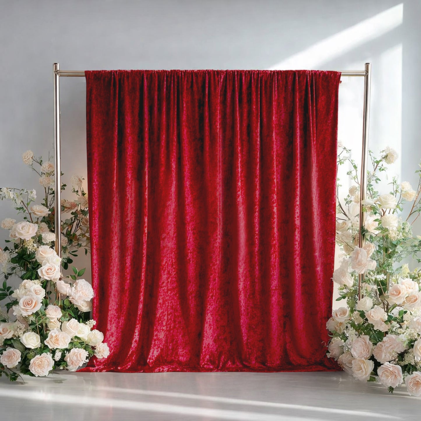 Red Crushed Velvet Backdrop Curtain – 5ft x 10ft Event Drape with Rod Pocket, Privacy Panel for Photo Booths & Events