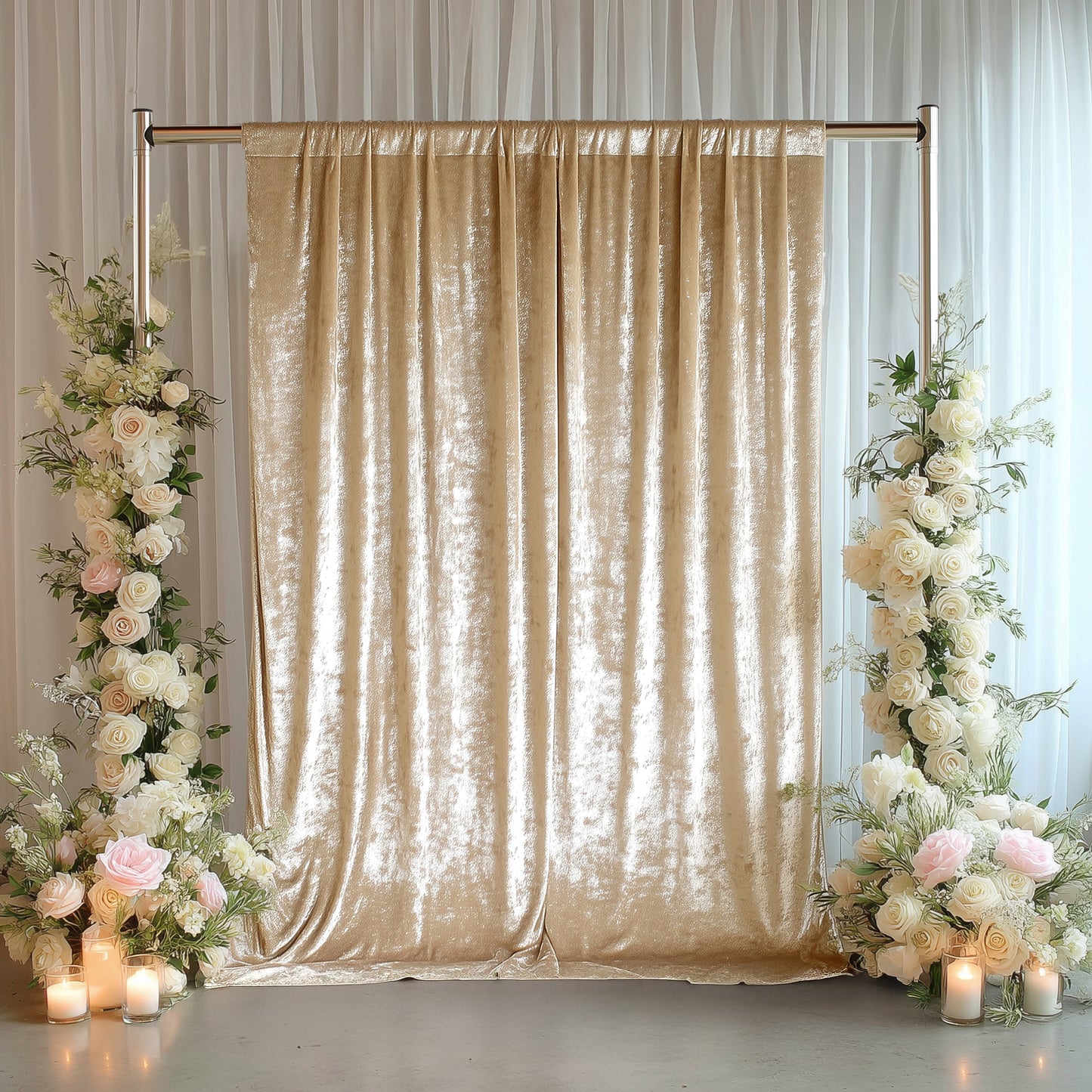 Beige Crushed Velvet Backdrop Curtain – 5ft x 12ft Event Drape with Rod Pocket, Privacy Panel for Photo Booths & Events