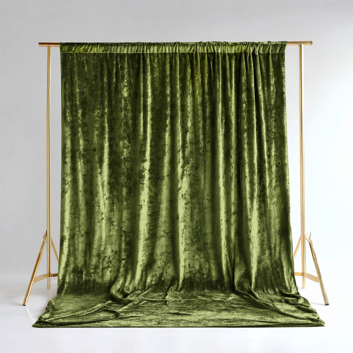 Dusty Sage Green Crushed Velvet Backdrop Curtain – 5ft x 12ft Event Drape with Rod Pocket, Privacy P