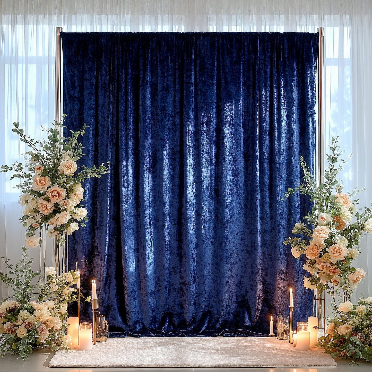 Navy Blue Crushed Velvet Backdrop Curtain – 5ft x 12ft Event Drape with Rod Pocket, Privacy Panel for Photo Booths & Events