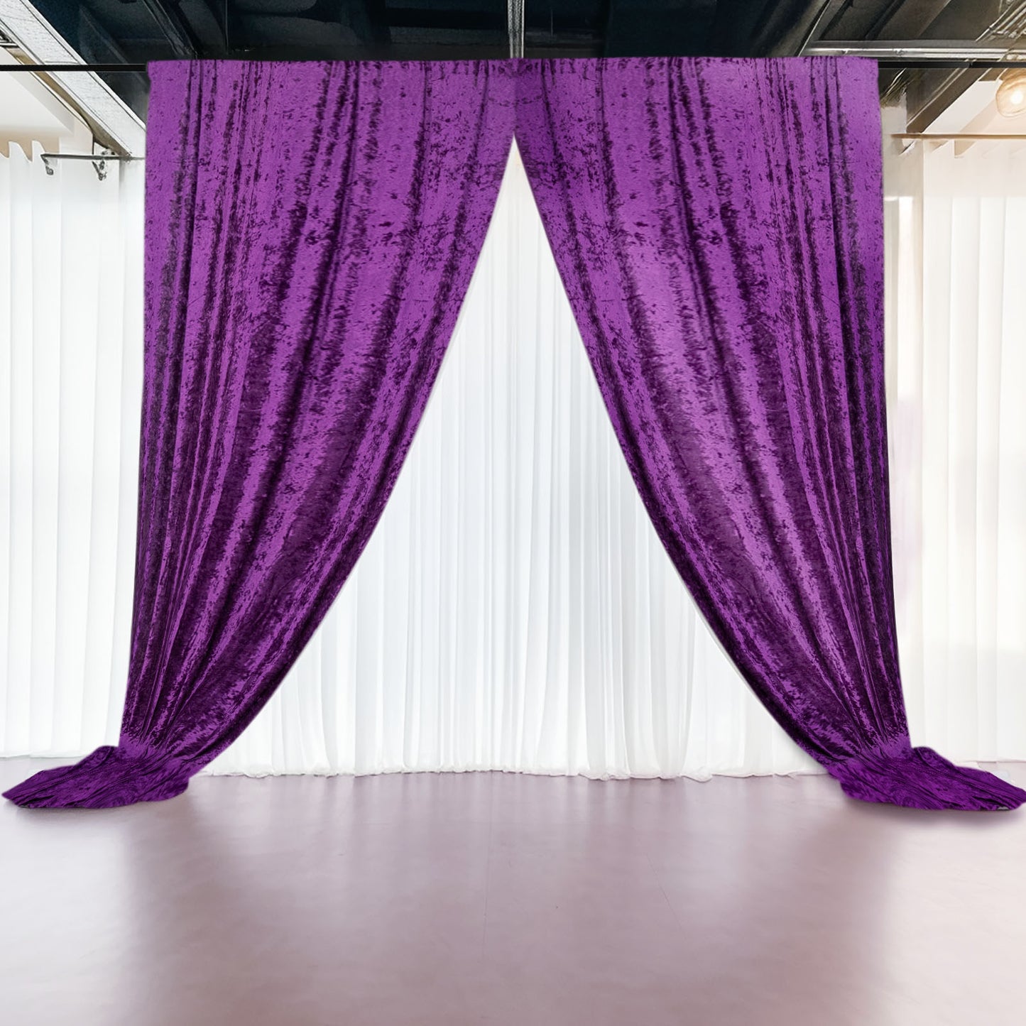 Purple Crushed Velvet Backdrop Curtain – 5ft x 12ft Event Drape with Rod Pocket, Privacy Panel for Photo Booths & Events