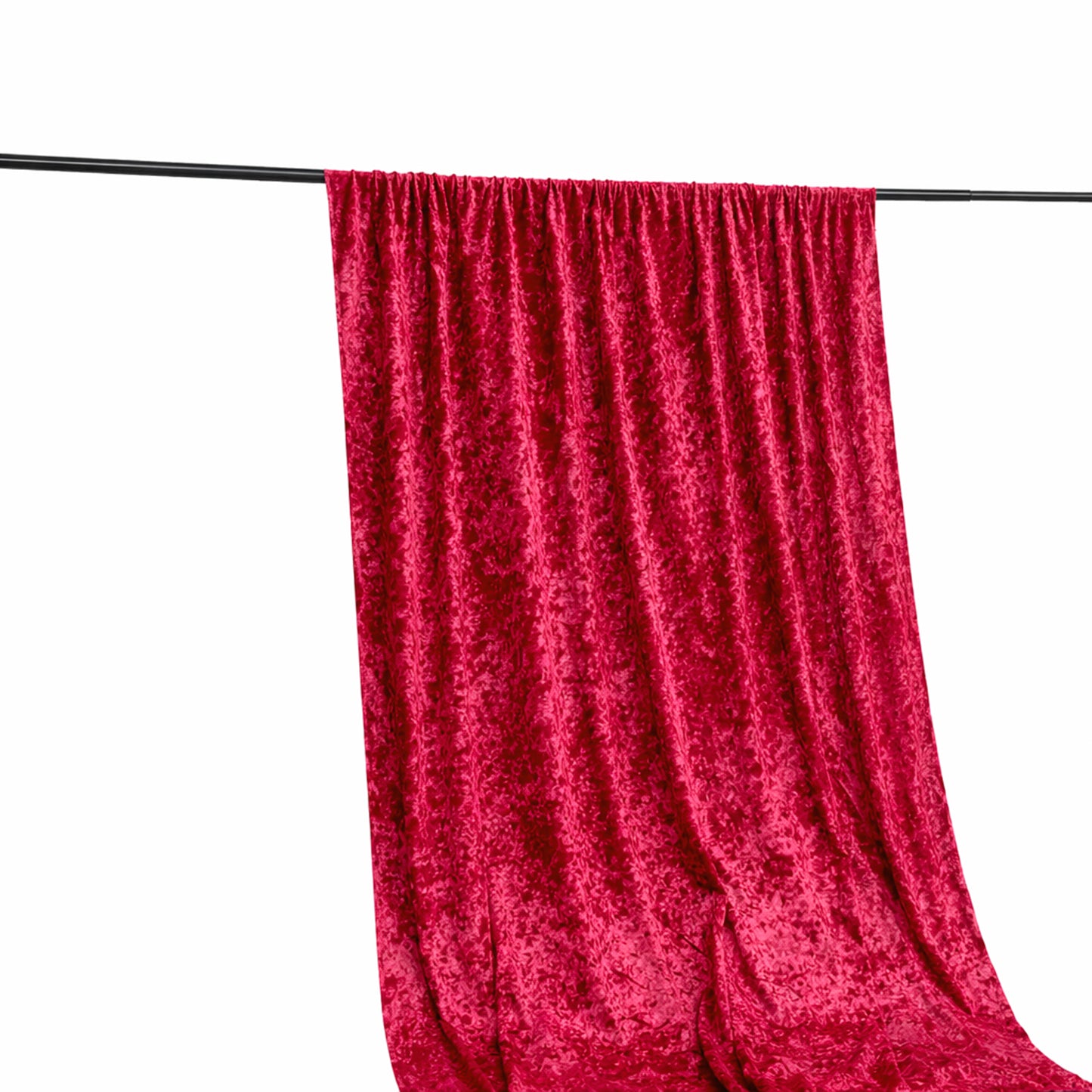 Red crushed velvet backdrop curtain for events and photo booths.