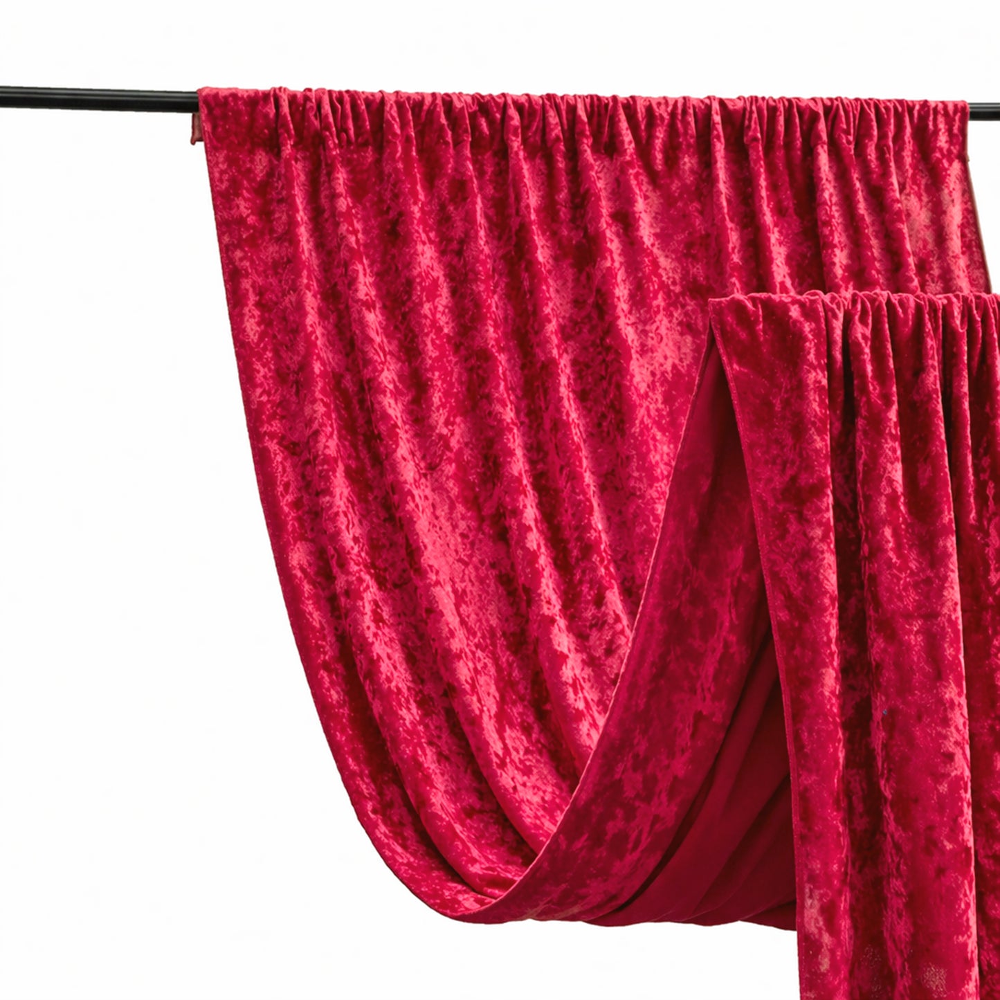 Red crushed velvet backdrop curtain for events and photo booths.