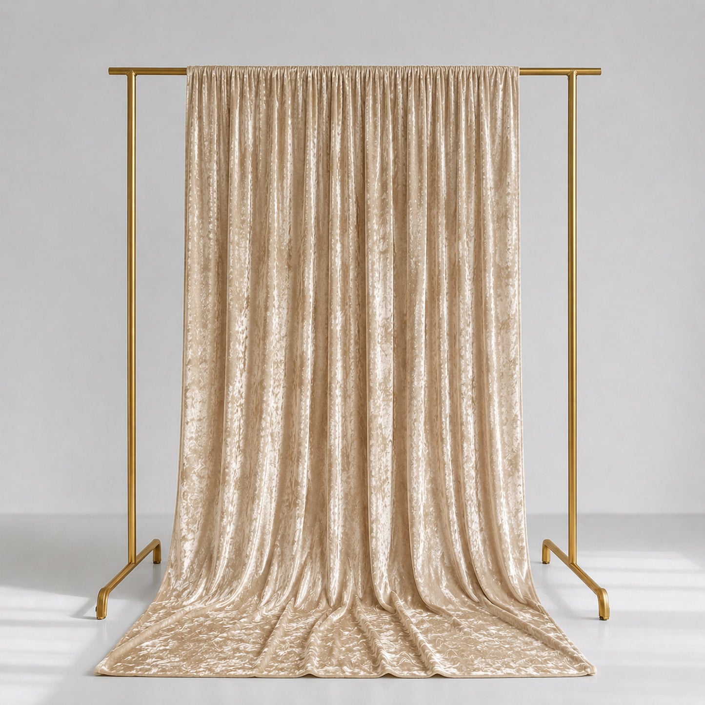 Beige Crushed Velvet Backdrop Curtain – 5ft x 14ft Event Drape with Rod Pocket, Privacy Panel for Ph