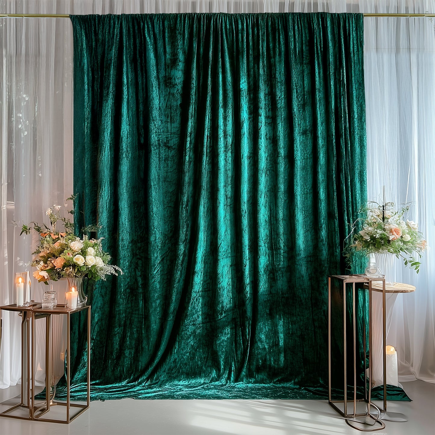 Hunter Emerald Green Crushed Velvet Backdrop Curtain – 5ft x 14ft Event Drape with Rod Pocket, Privacy Panel for Photo Booths & Events