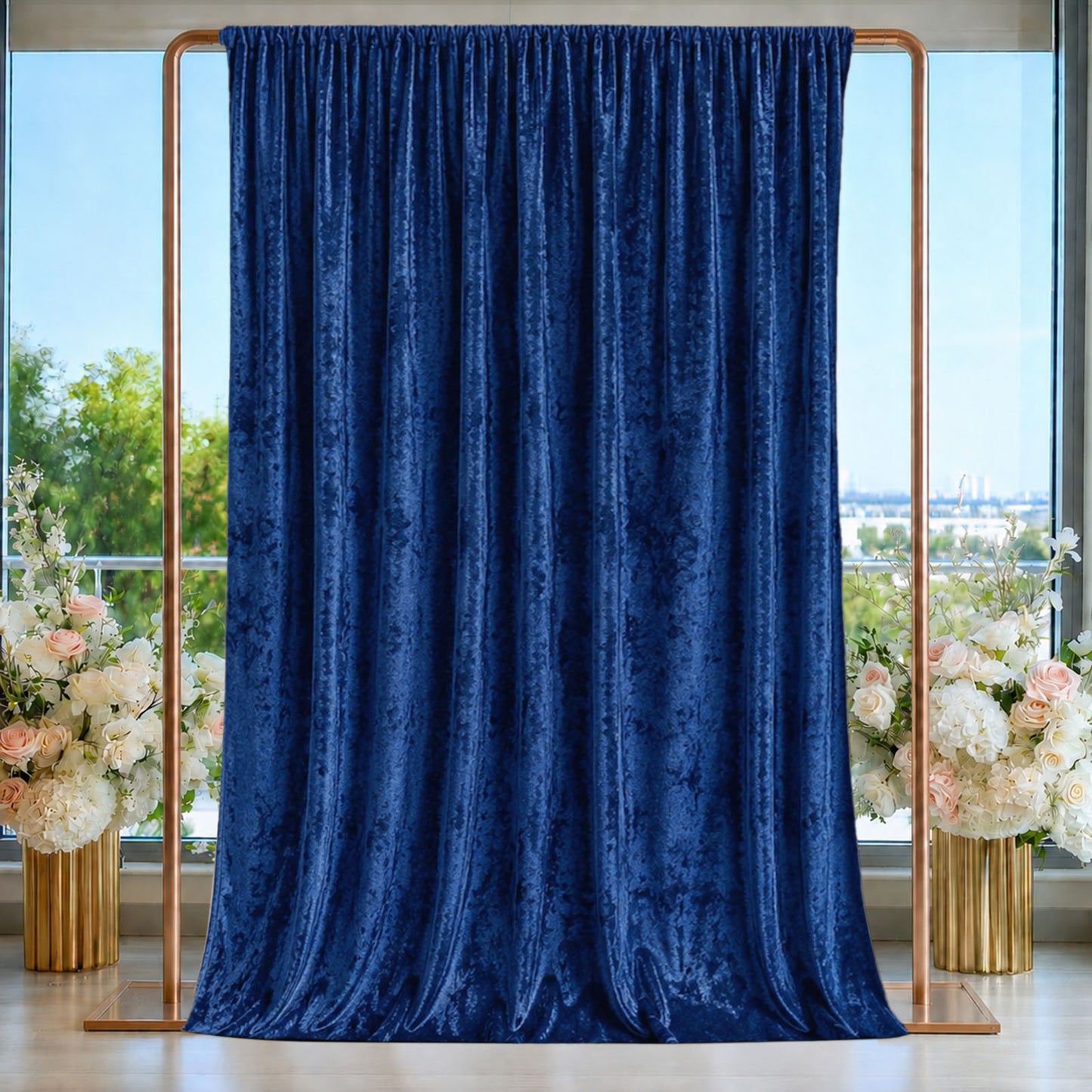Navy Blue Crushed Velvet Backdrop Curtain – 5ft x 14ft Event Drape with Rod Pocket, Privacy Panel fo