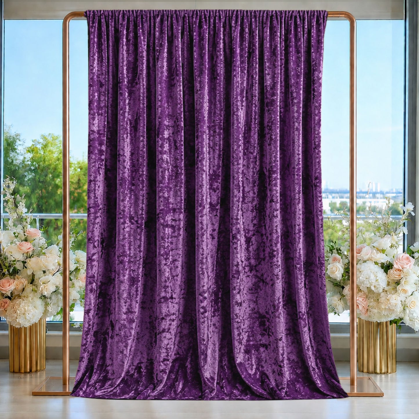 Purple Crushed Velvet Backdrop Curtain – 5ft x 14ft Event Drape with Rod Pocket, Privacy Panel for P