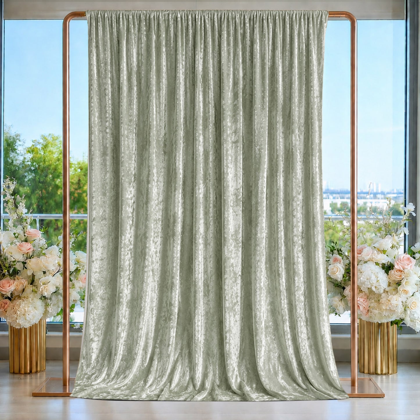 Sage Green Crushed Velvet Backdrop Curtain – 5ft x 14ft Event Drape with Rod Pocket, Privacy Panel f