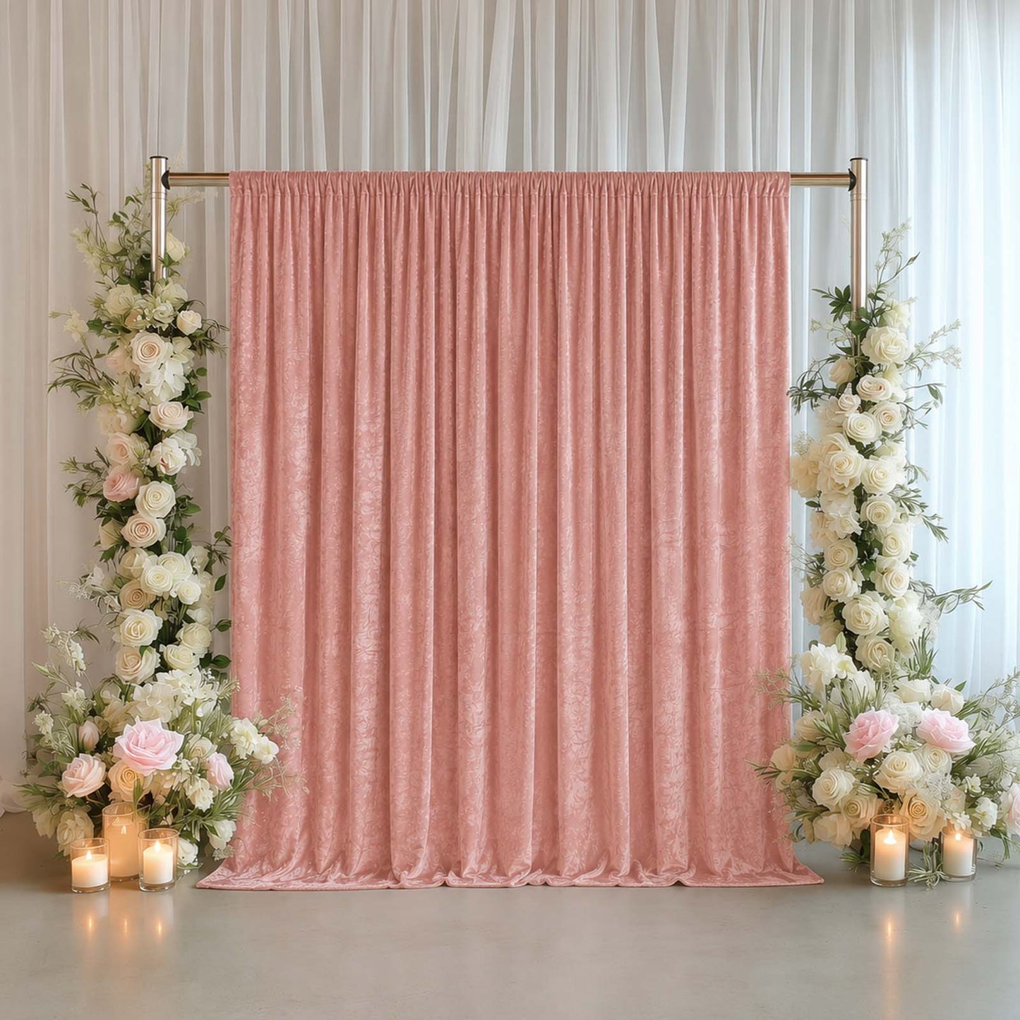 Dusty Rose Crushed Velvet Backdrop Curtain – 8ft x 8ft Event Drape with Rod Pocket, Privacy Panel fo