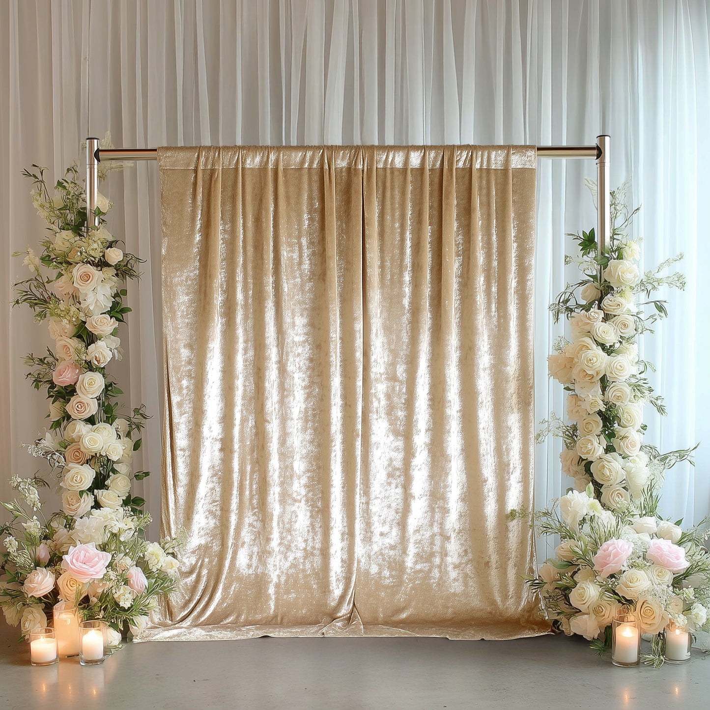 Beige Crushed Velvet Backdrop Curtain – 8ft x 8ft Event Drape with Rod Pocket, Privacy Panel for Photo Booths & Events