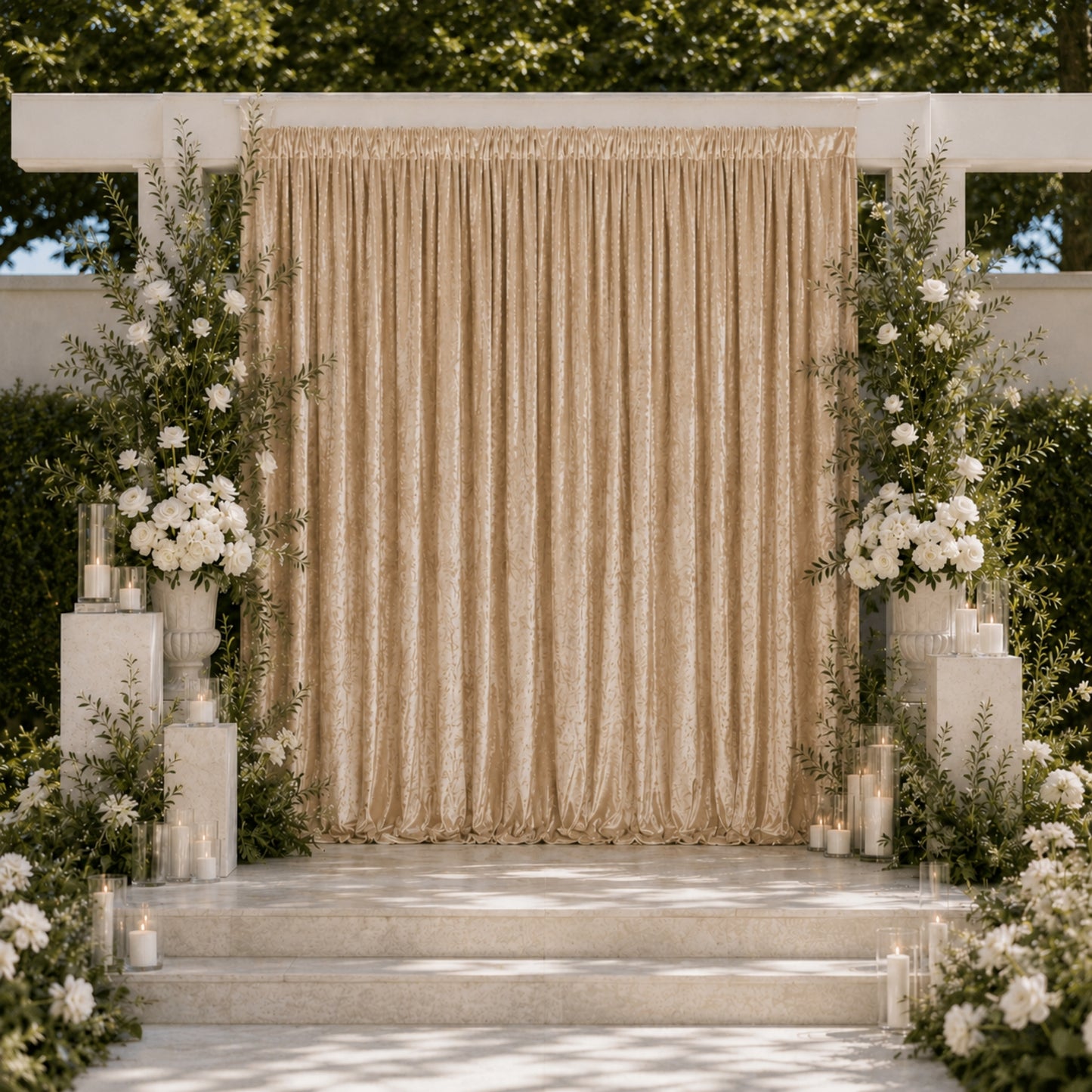 10ft x 10ft Premium Crushed Velvet Backdrop Curtain Beige – Photo Booth Backdrop & Event Drape Panel