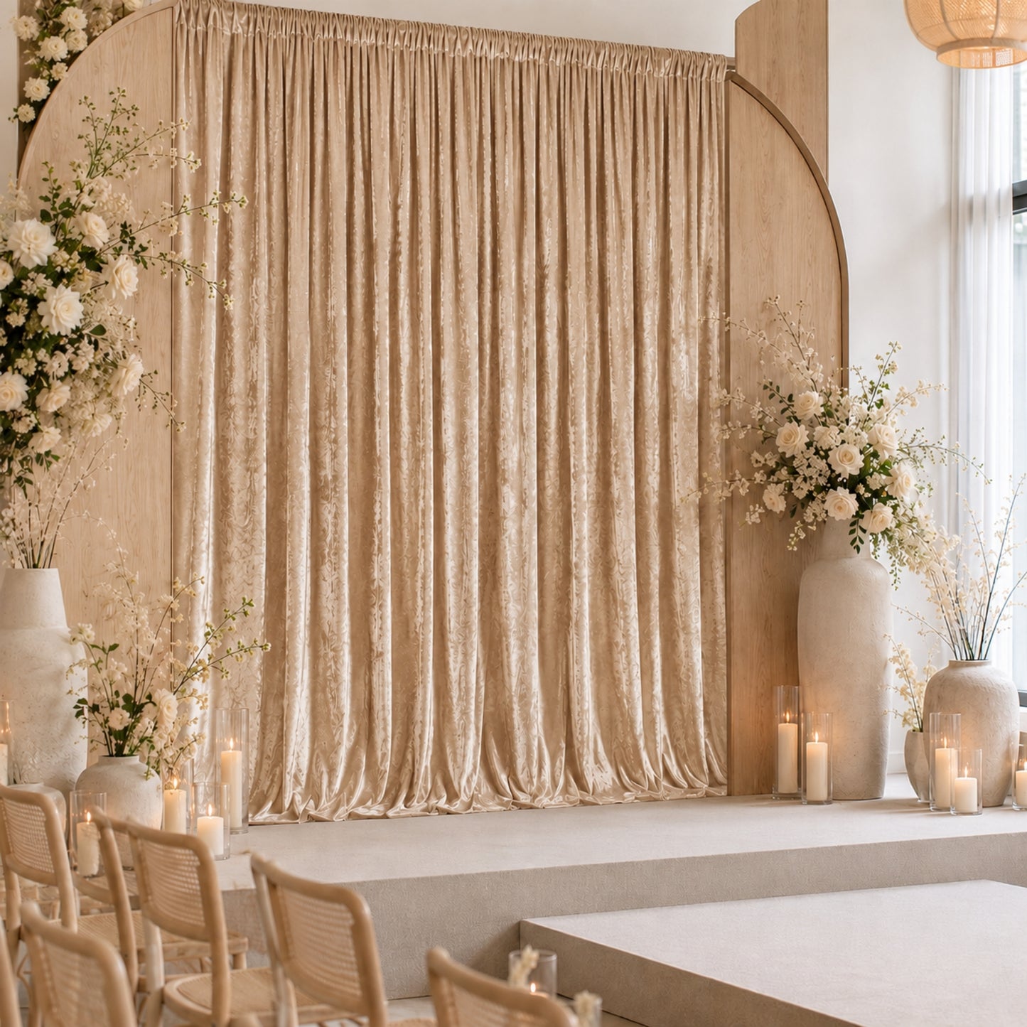 10ft x 10ft Premium Crushed Velvet Backdrop Curtain Beige – Photo Booth Backdrop & Event Drape Panel
