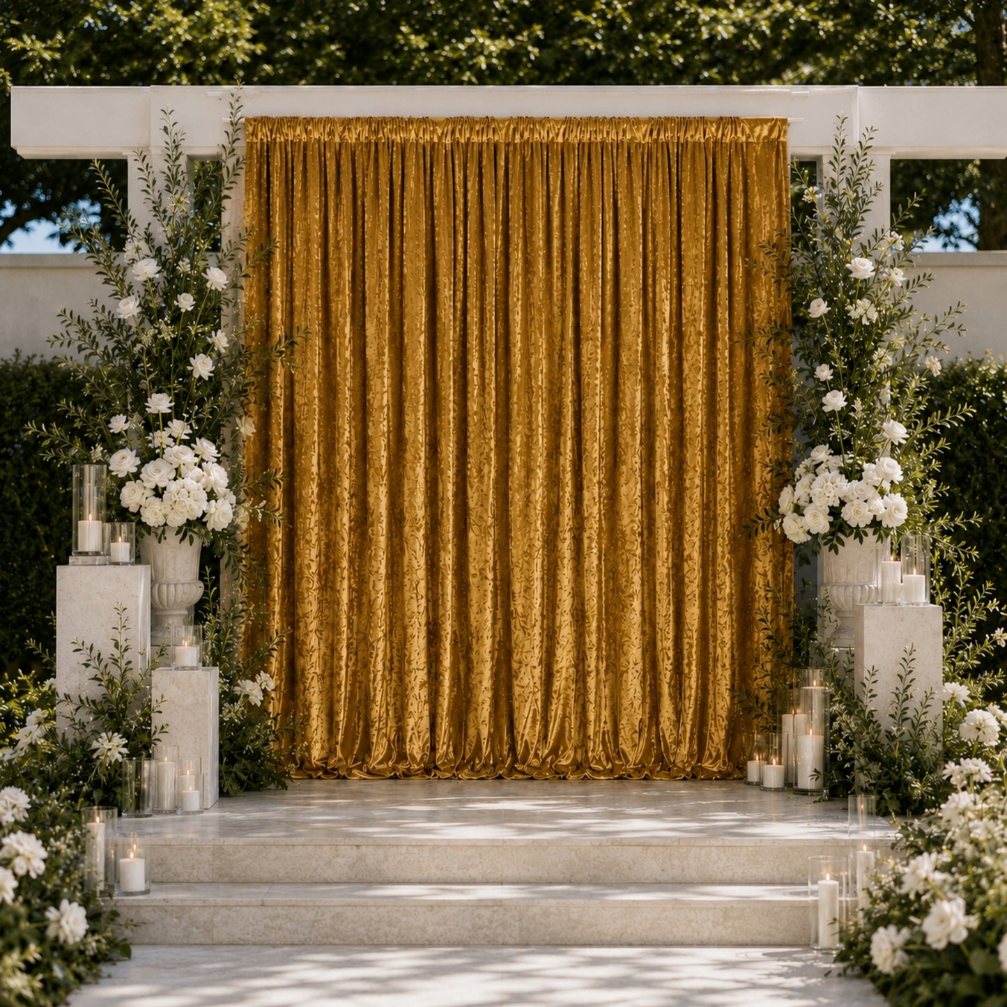 10ft x 10ft Premium Crushed Velvet Backdrop Curtain Gold – Photo Booth Backdrop & Event Drape Panel 