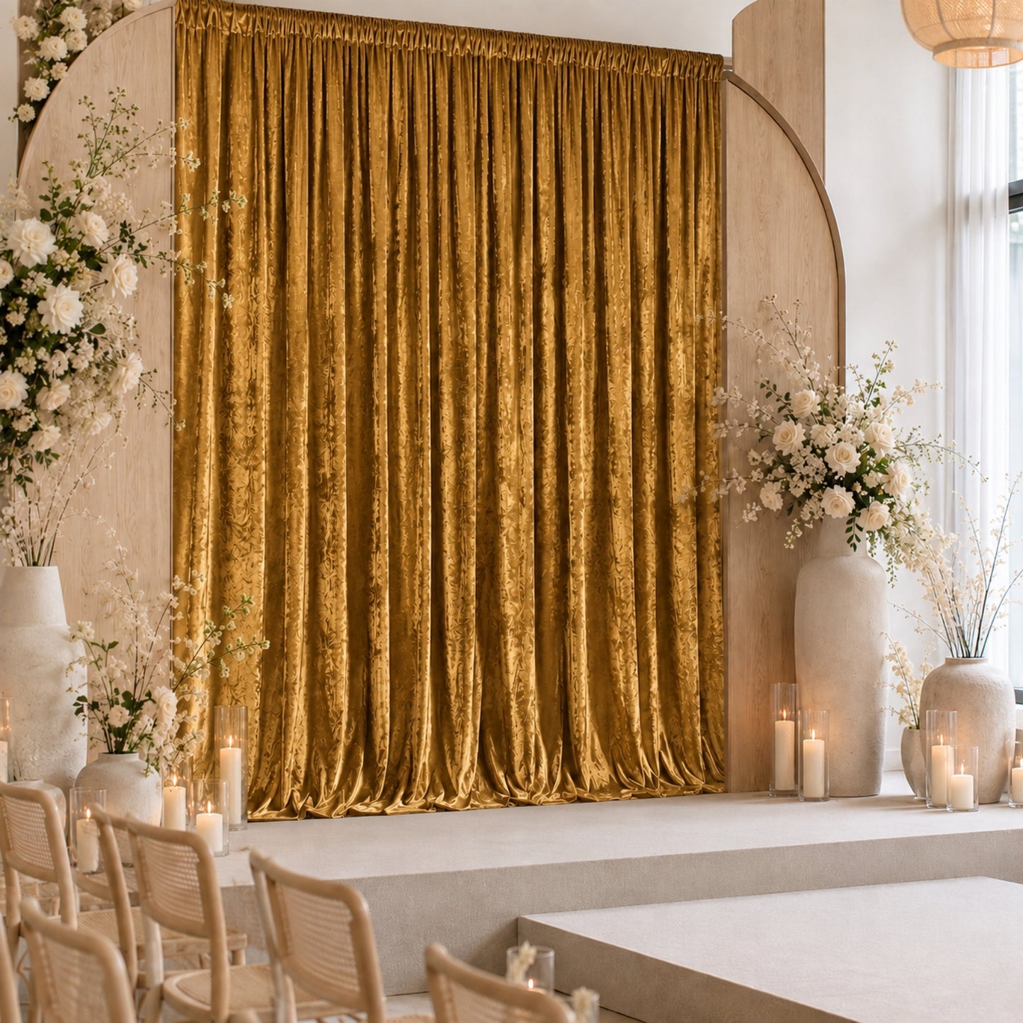 10ft x 10ft Premium Crushed Velvet Backdrop Curtain Gold – Photo Booth Backdrop & Event Drape Panel 