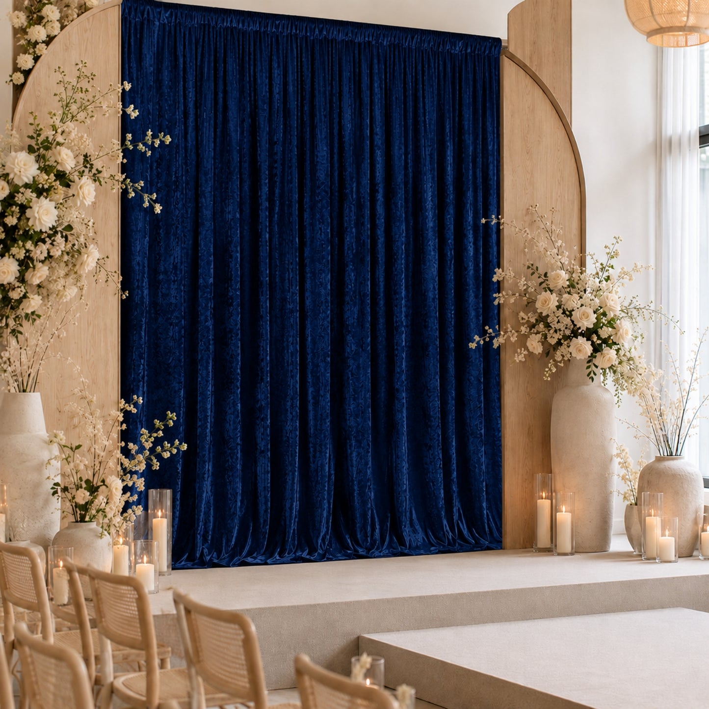 10ft x 10ft Premium Crushed Velvet Backdrop Curtain Navy Blue – Photo Booth Backdrop & Event Drape P