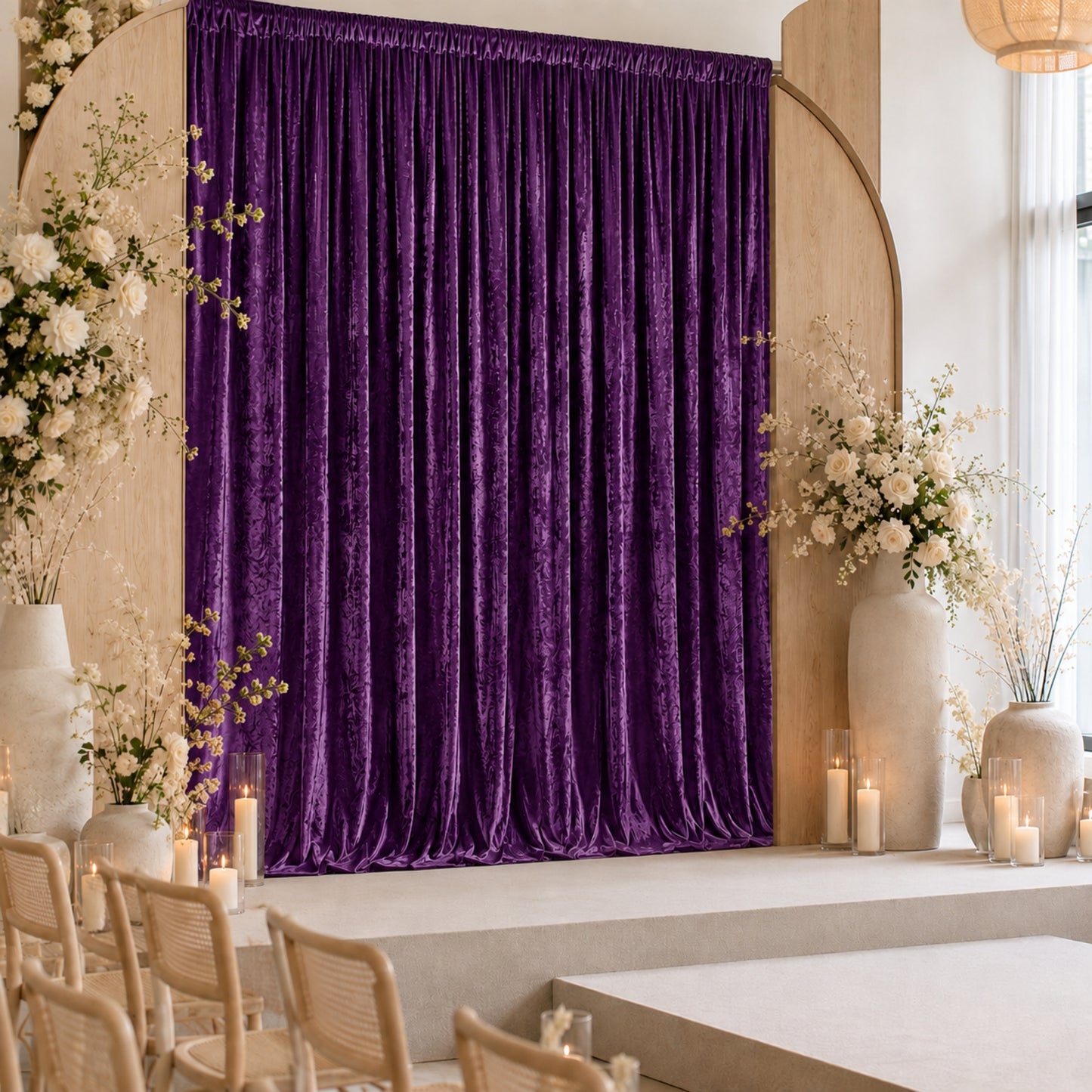 10ft x 10ft Premium Crushed Velvet Backdrop Curtain Purple – Photo Booth Backdrop & Event Drape Pane