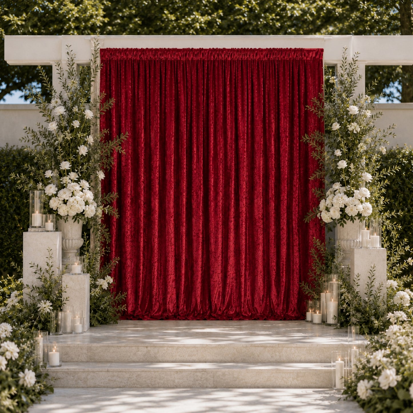 10ft x 10ft Premium Crushed Velvet Backdrop Curtain Red – Photo Booth Backdrop & Event Drape Panel w