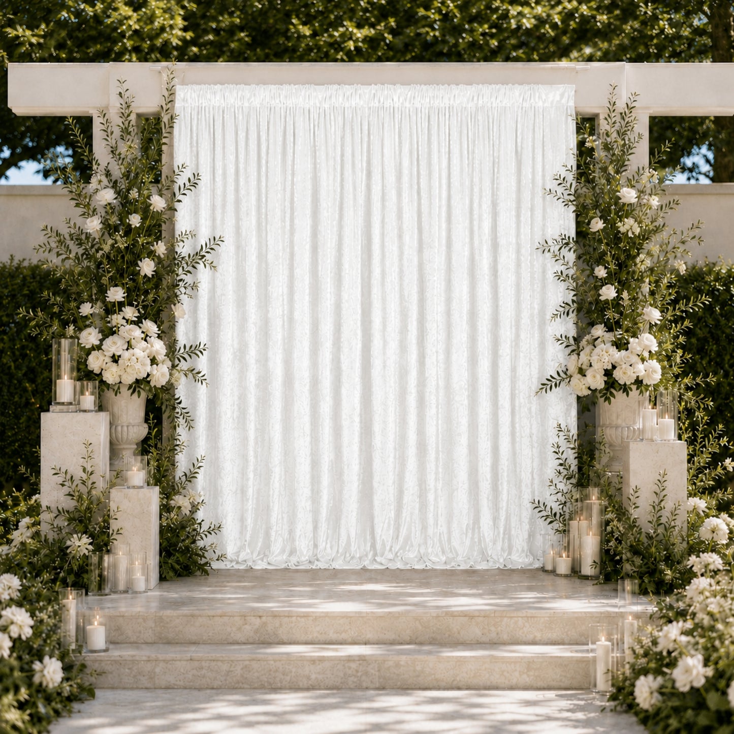 10ft x 10ft Premium Crushed Velvet Backdrop Curtain White – Photo Booth Backdrop & Event Drape Panel