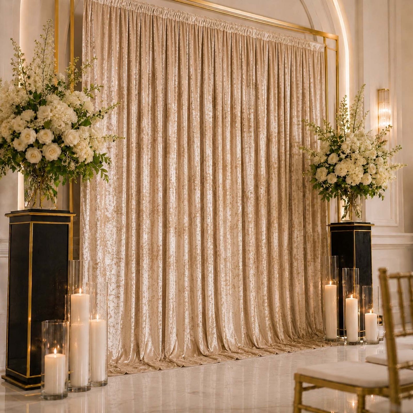 10ft x 12ft Premium Crushed Velvet Backdrop Curtain Beige – Wedding Backdrop Panel & Event Drapery w