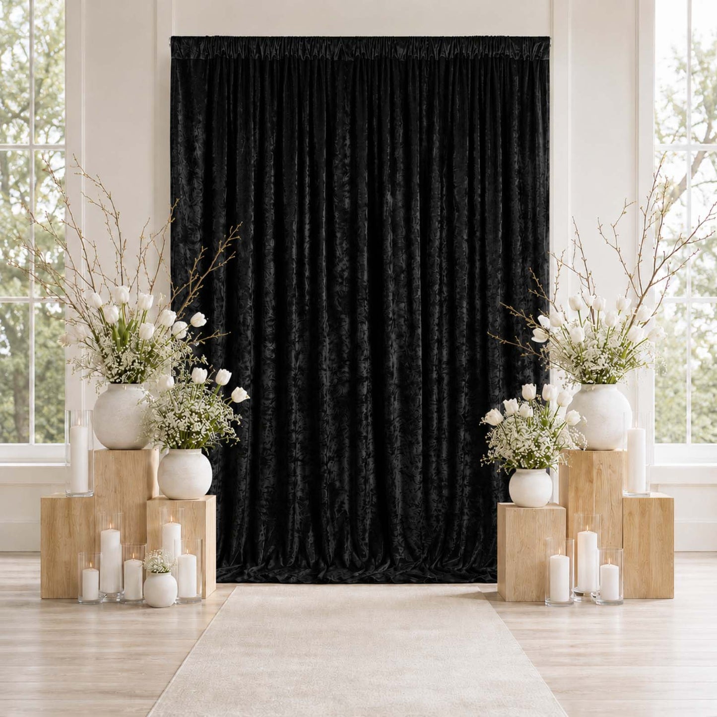 10ft x 12ft Premium Crushed Velvet Backdrop Curtain Black – Wedding Backdrop Panel & Event Drapery w