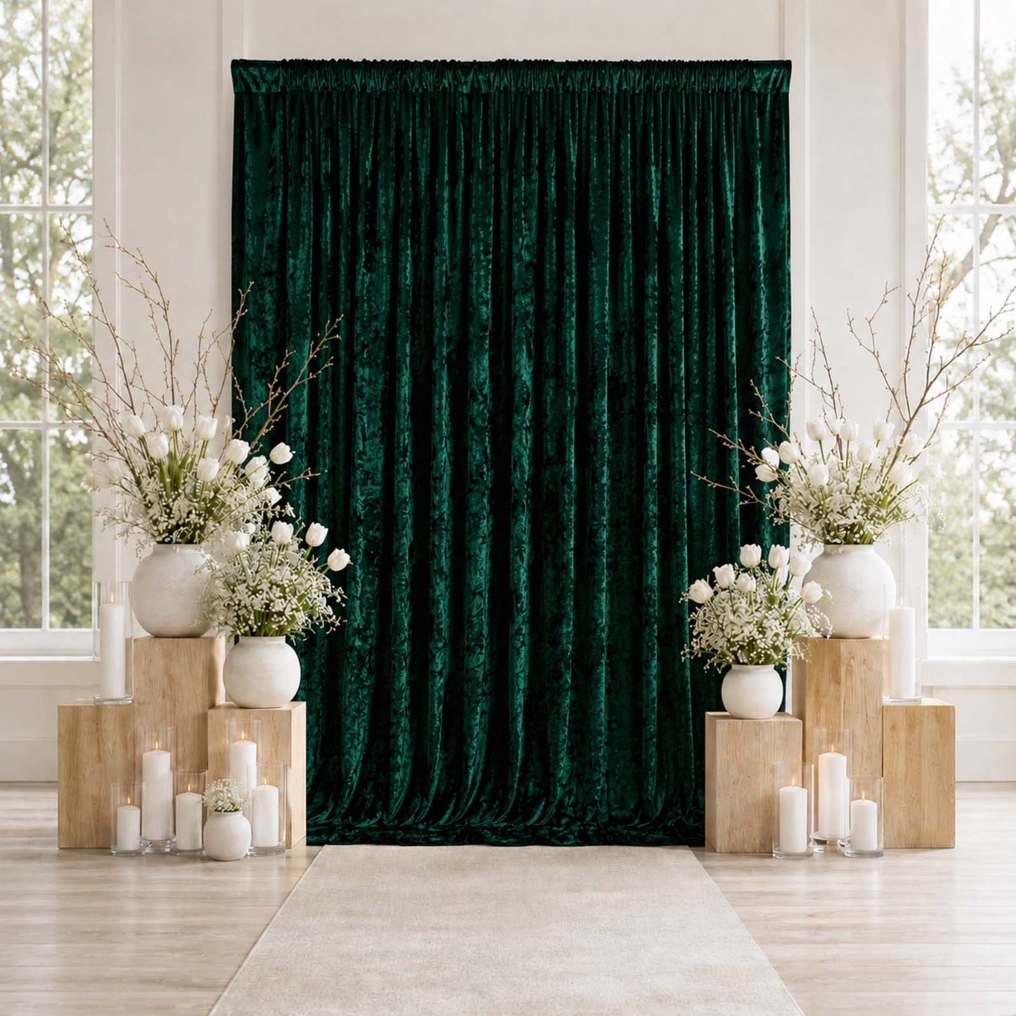 10ft x 12ft Premium Crushed Velvet Backdrop Curtain Hunter Emerald Green – Wedding Backdrop Panel & 