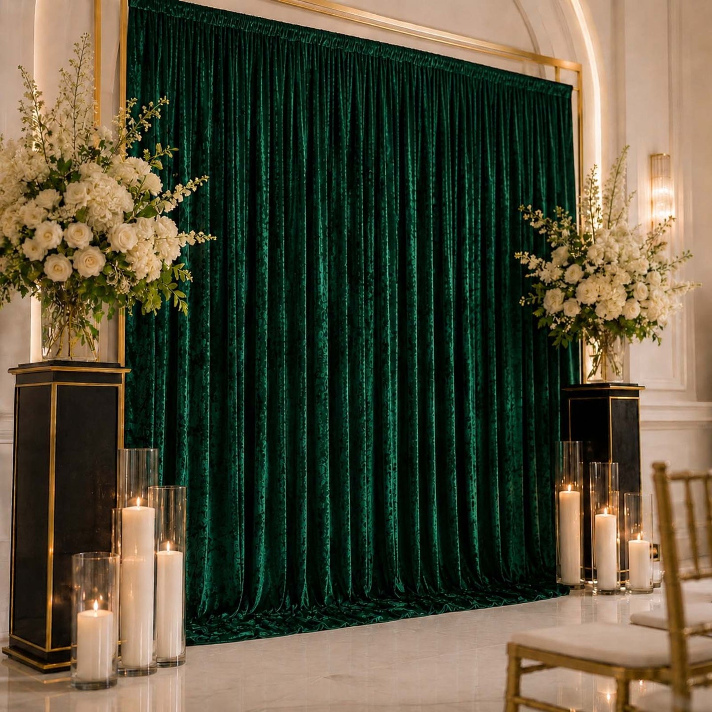 10ft x 12ft Premium Crushed Velvet Backdrop Curtain Hunter Emerald Green – Wedding Backdrop Panel & 