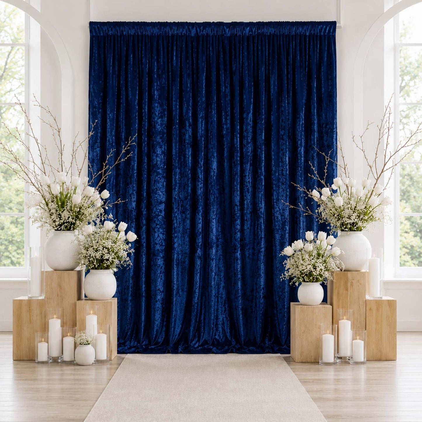 10ft x 12ft Premium Crushed Velvet Backdrop Curtain Navy Blue – Wedding Backdrop Panel & Event Drape