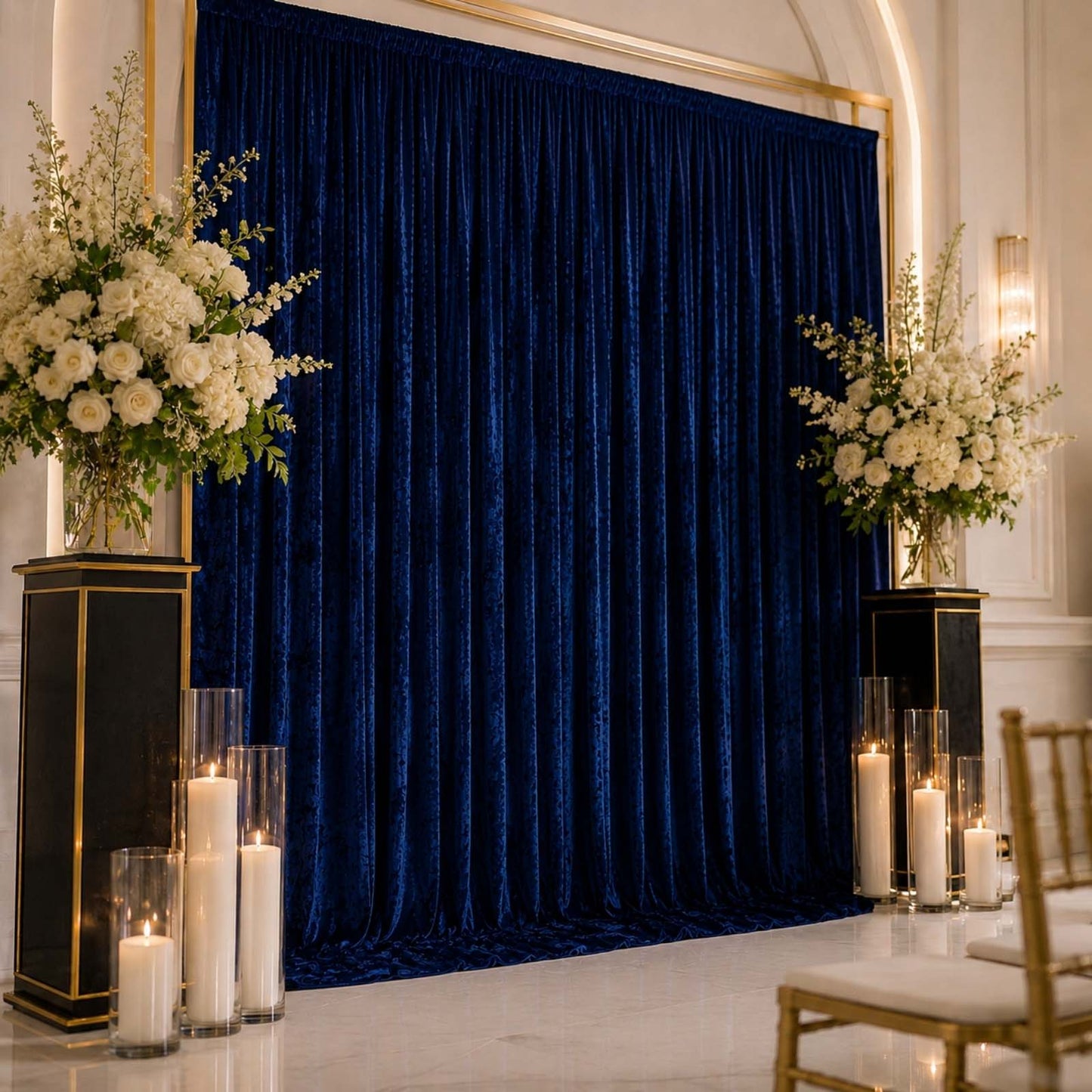 10ft x 12ft Premium Crushed Velvet Backdrop Curtain Navy Blue – Wedding Backdrop Panel & Event Drape