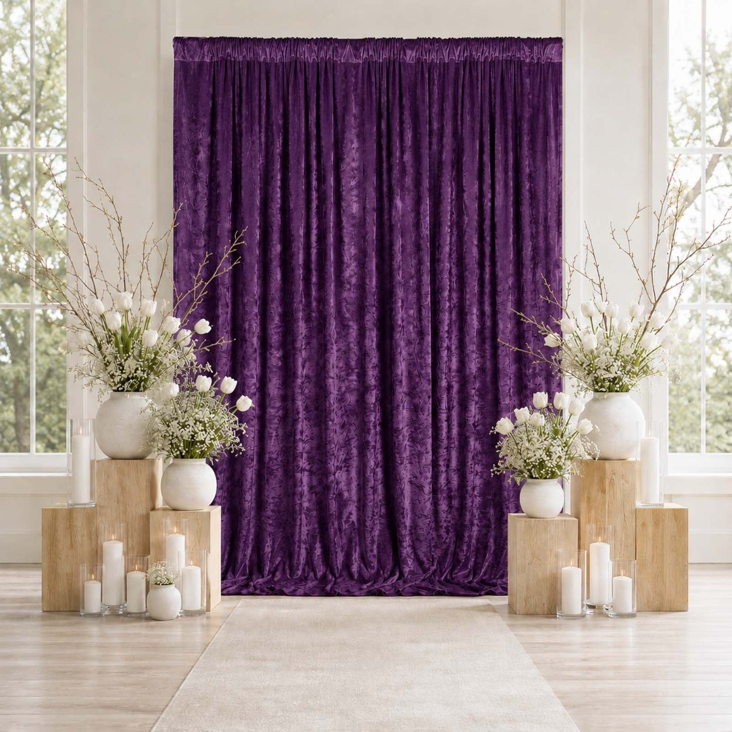 10ft x 12ft Premium Crushed Velvet Backdrop Curtain Purple – Wedding Backdrop Panel & Event Drapery 