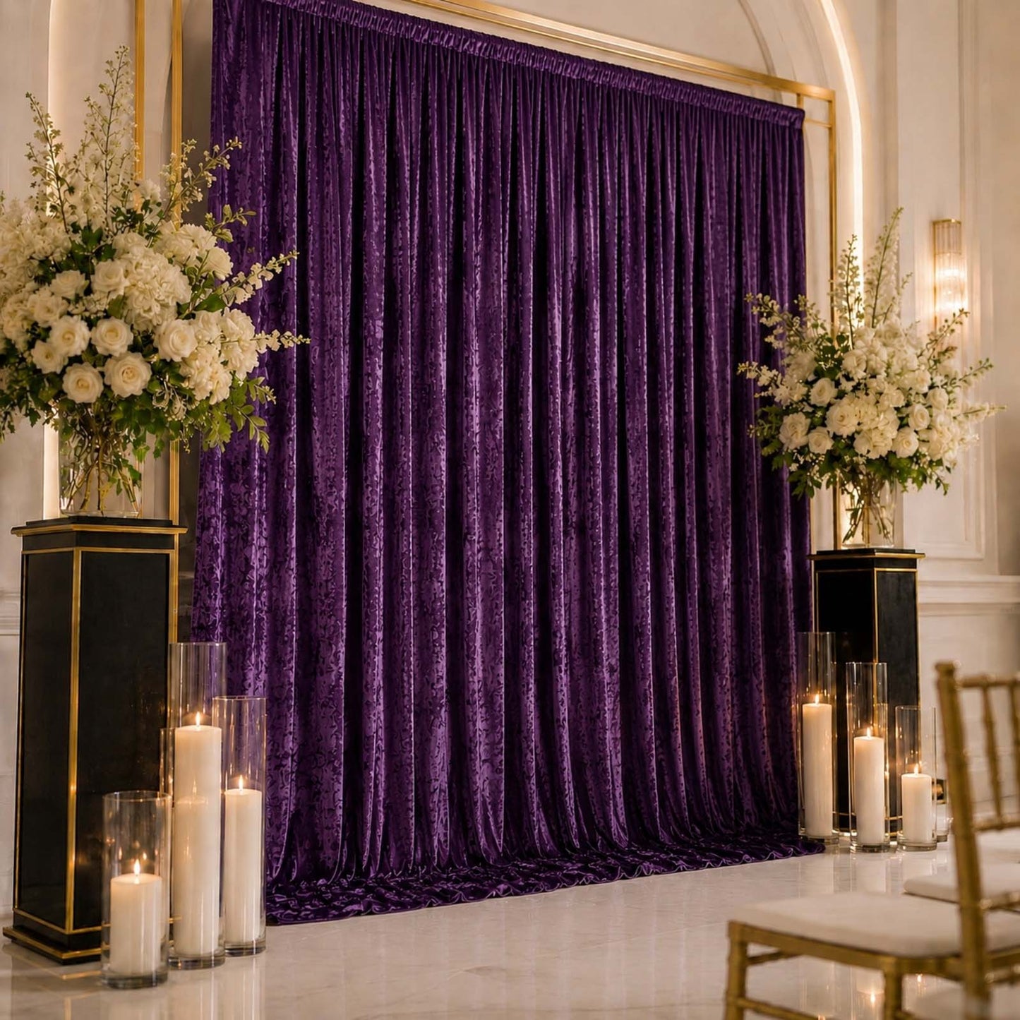 10ft x 12ft Premium Crushed Velvet Backdrop Curtain Purple – Wedding Backdrop Panel & Event Drapery 