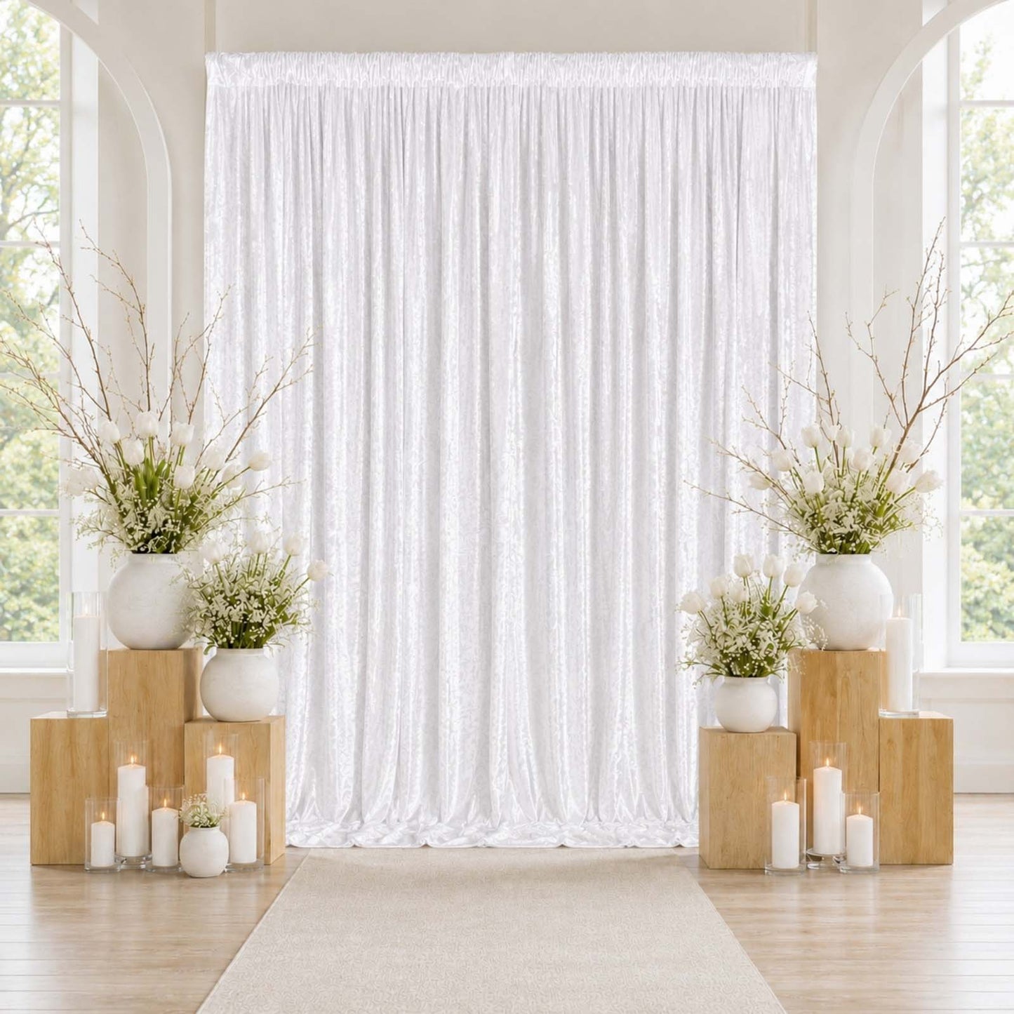 10ft x 12ft Premium Crushed Velvet Backdrop Curtain White – Wedding Backdrop Panel & Event Drapery w