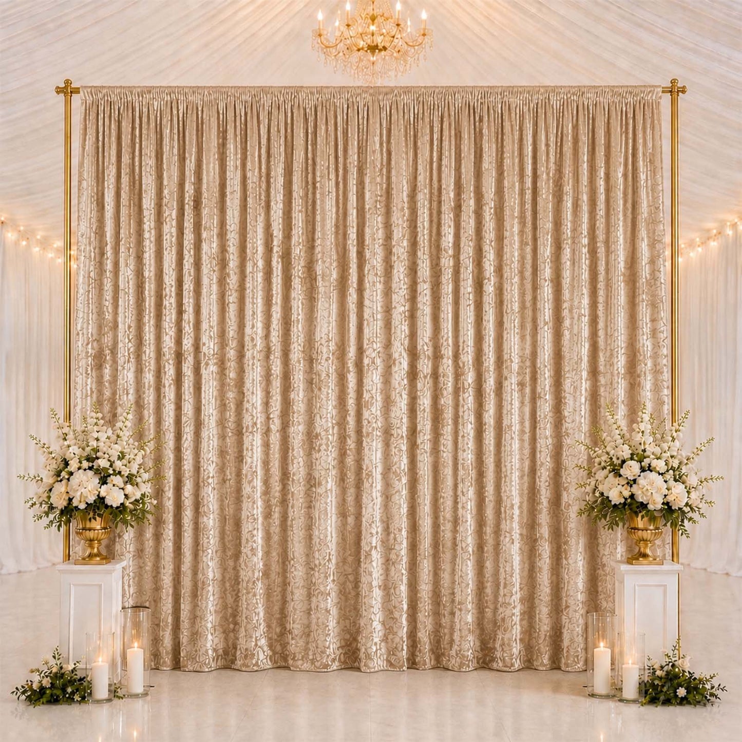 10ft x 14ft Premium Crushed Velvet Backdrop Curtain Beige – Stage Backdrop Panel & Event Drape with 
