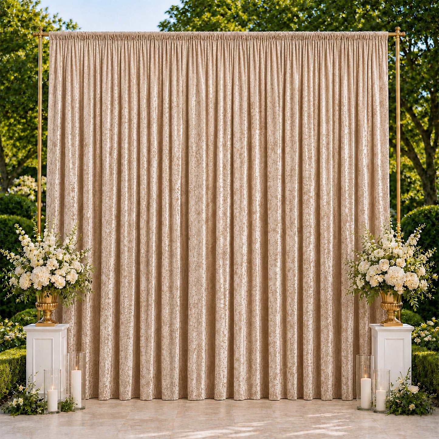 10ft x 14ft Premium Crushed Velvet Backdrop Curtain Beige – Stage Backdrop Panel & Event Drape with 