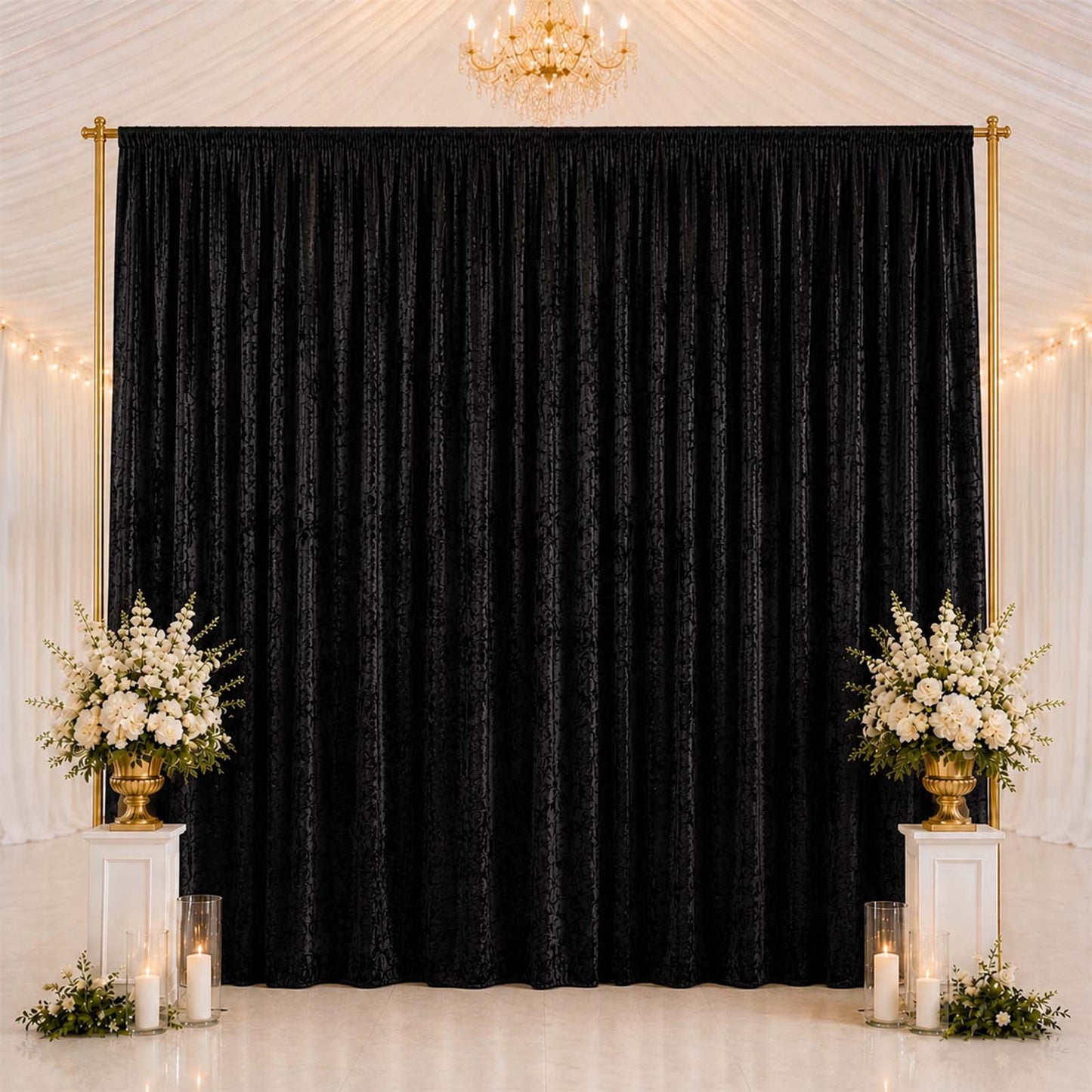 10ft x 14ft Premium Crushed Velvet Backdrop Curtain Black – Stage Backdrop Panel & Event Drape with 