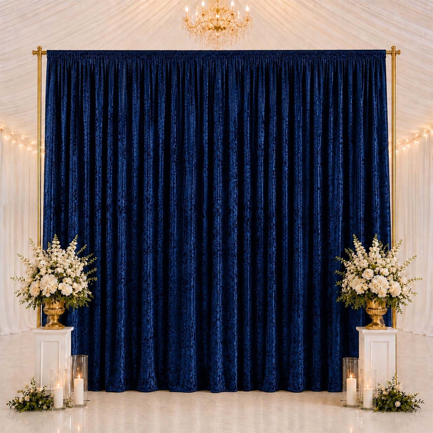 10ft x 14ft Premium Crushed Velvet Backdrop Curtain Navy Blue – Stage Backdrop Panel & Event Drape w