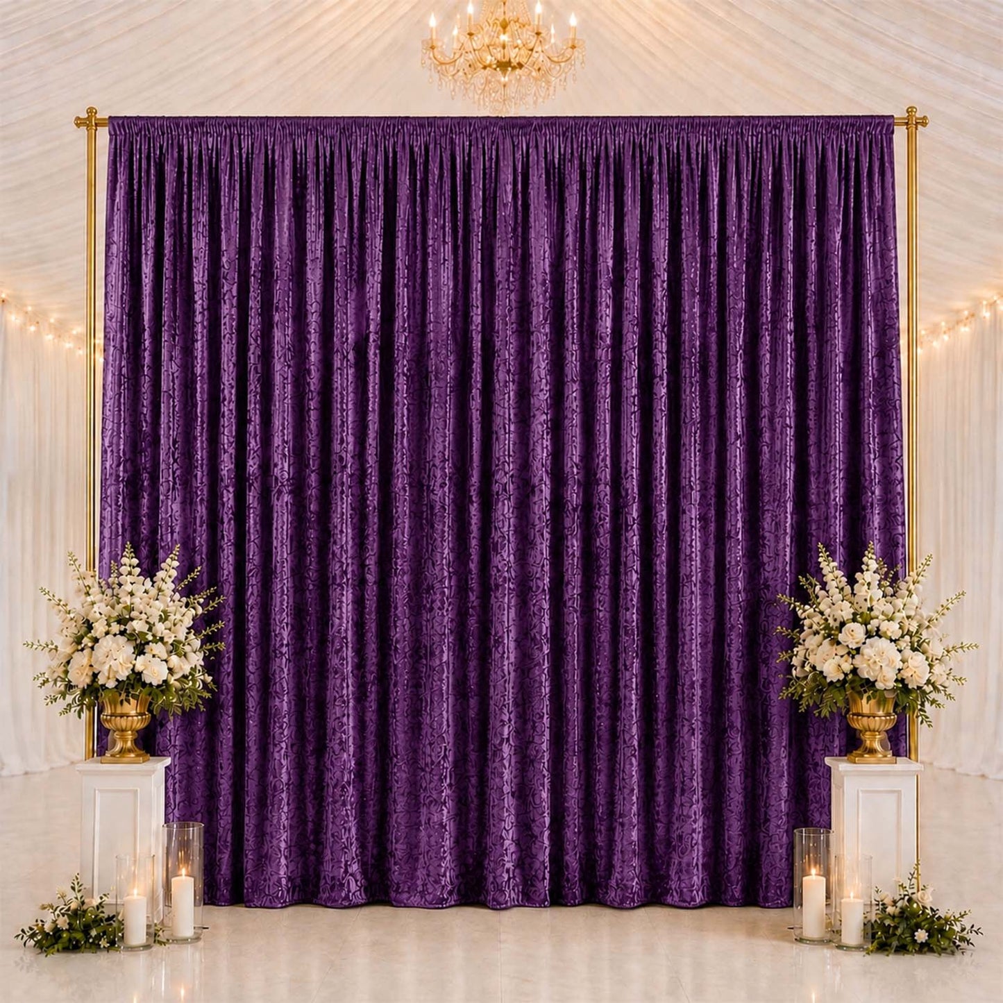 10ft x 14ft Premium Crushed Velvet Backdrop Curtain Purple – Stage Backdrop Panel & Event Drape with