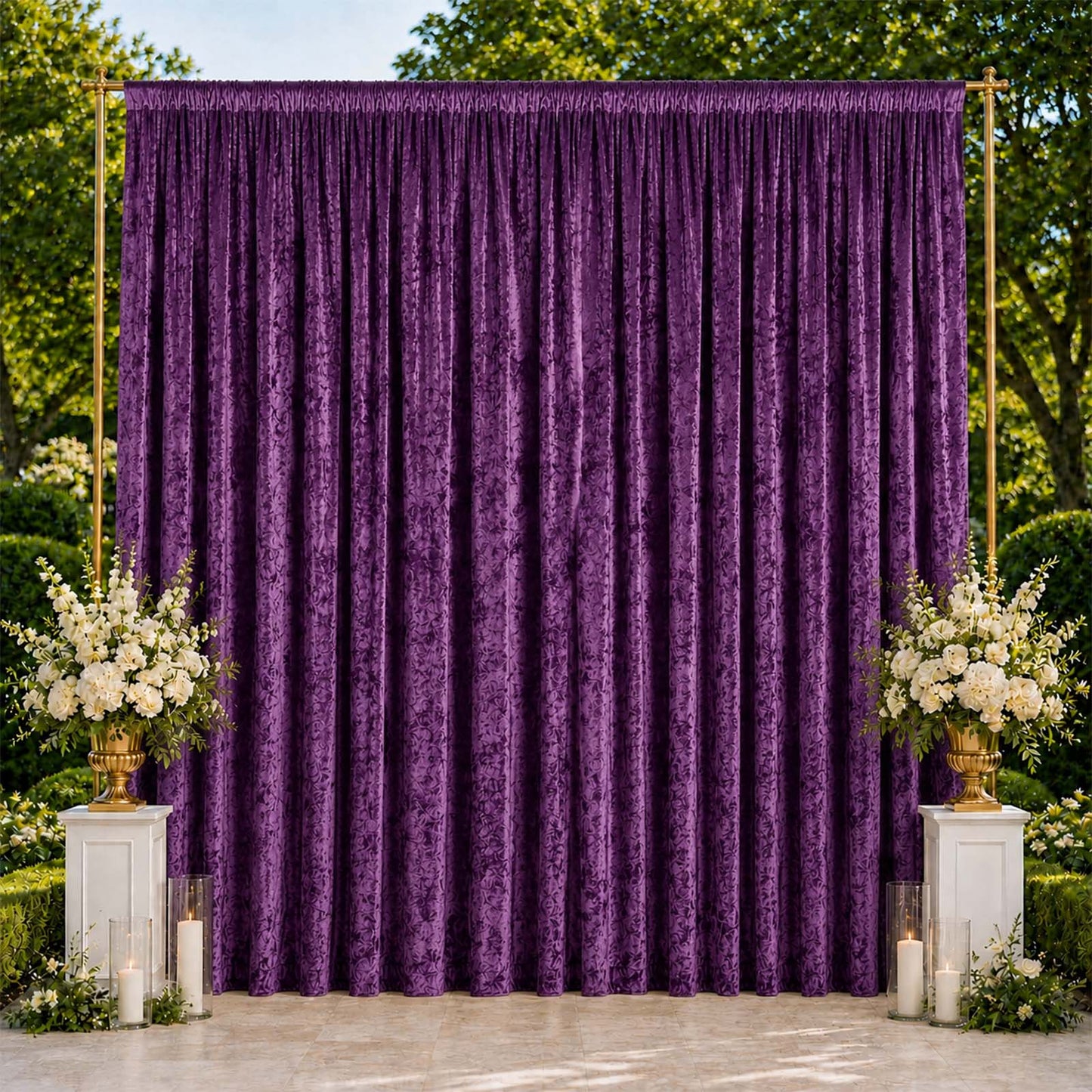 10ft x 14ft Premium Crushed Velvet Backdrop Curtain Purple – Stage Backdrop Panel & Event Drape with