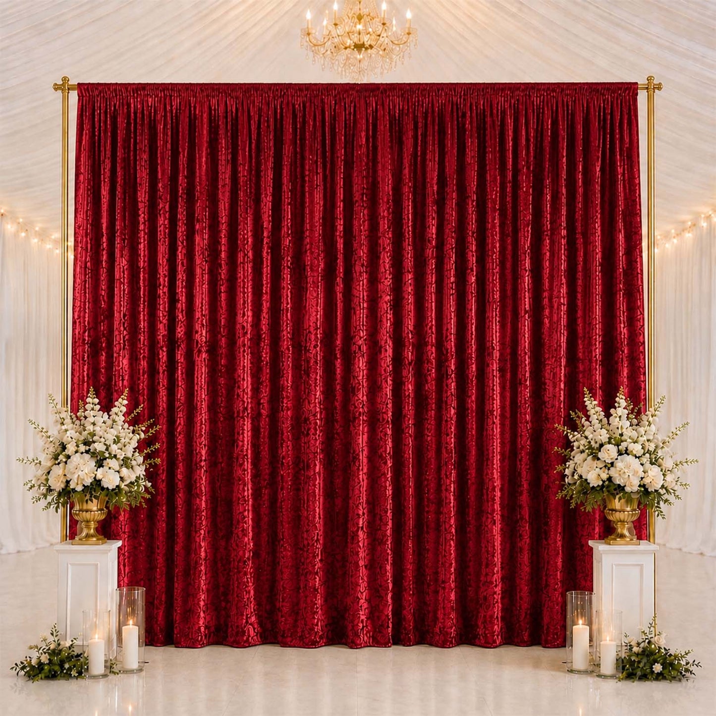 10ft x 14ft Premium Crushed Velvet Backdrop Curtain Red – Stage Backdrop Panel & Event Drape with Ro