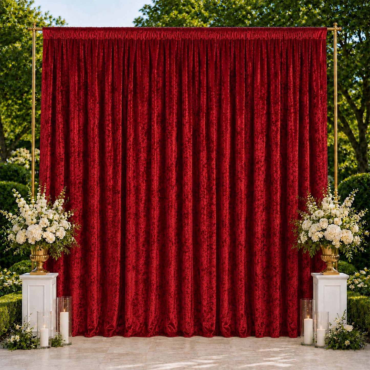10ft x 14ft Premium Crushed Velvet Backdrop Curtain Red – Stage Backdrop Panel & Event Drape with Ro