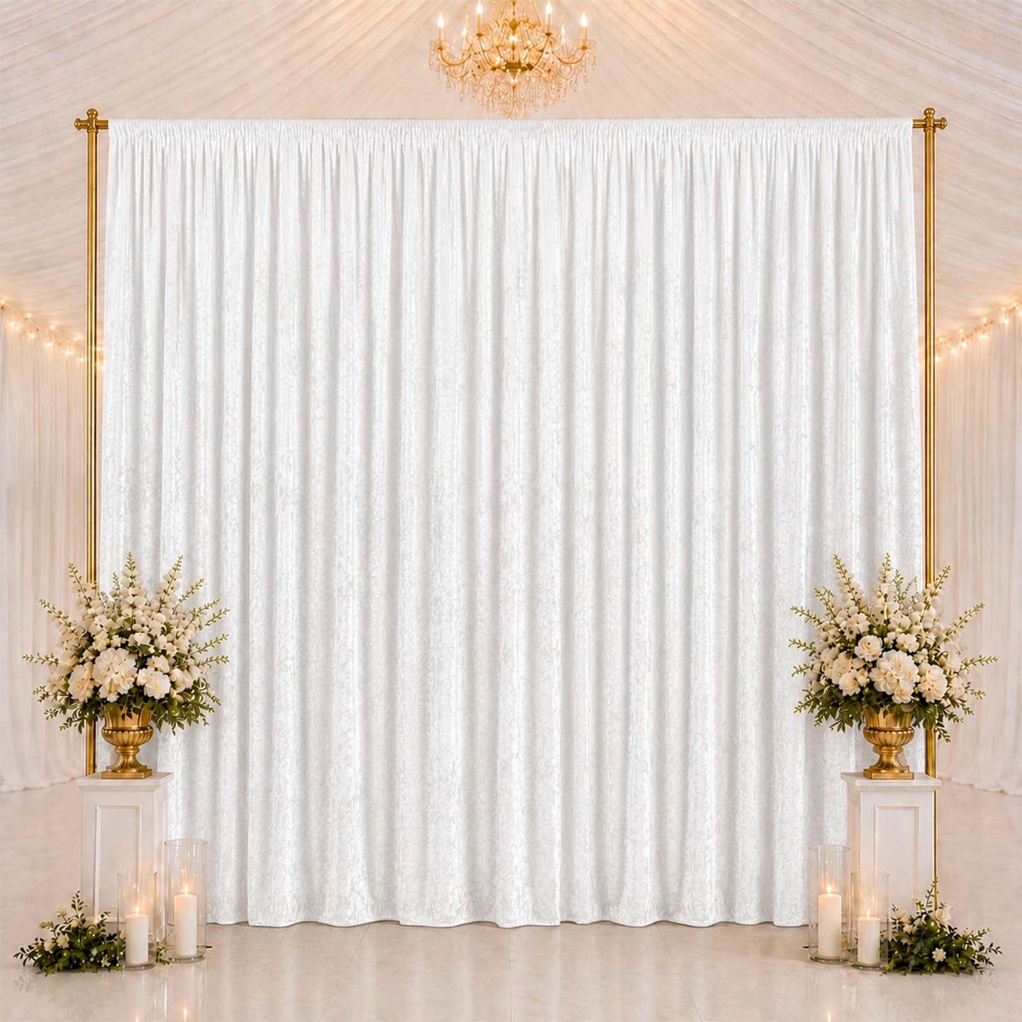 10ft x 14ft Premium Crushed Velvet Backdrop Curtain White – Stage Backdrop Panel & Event Drape with 