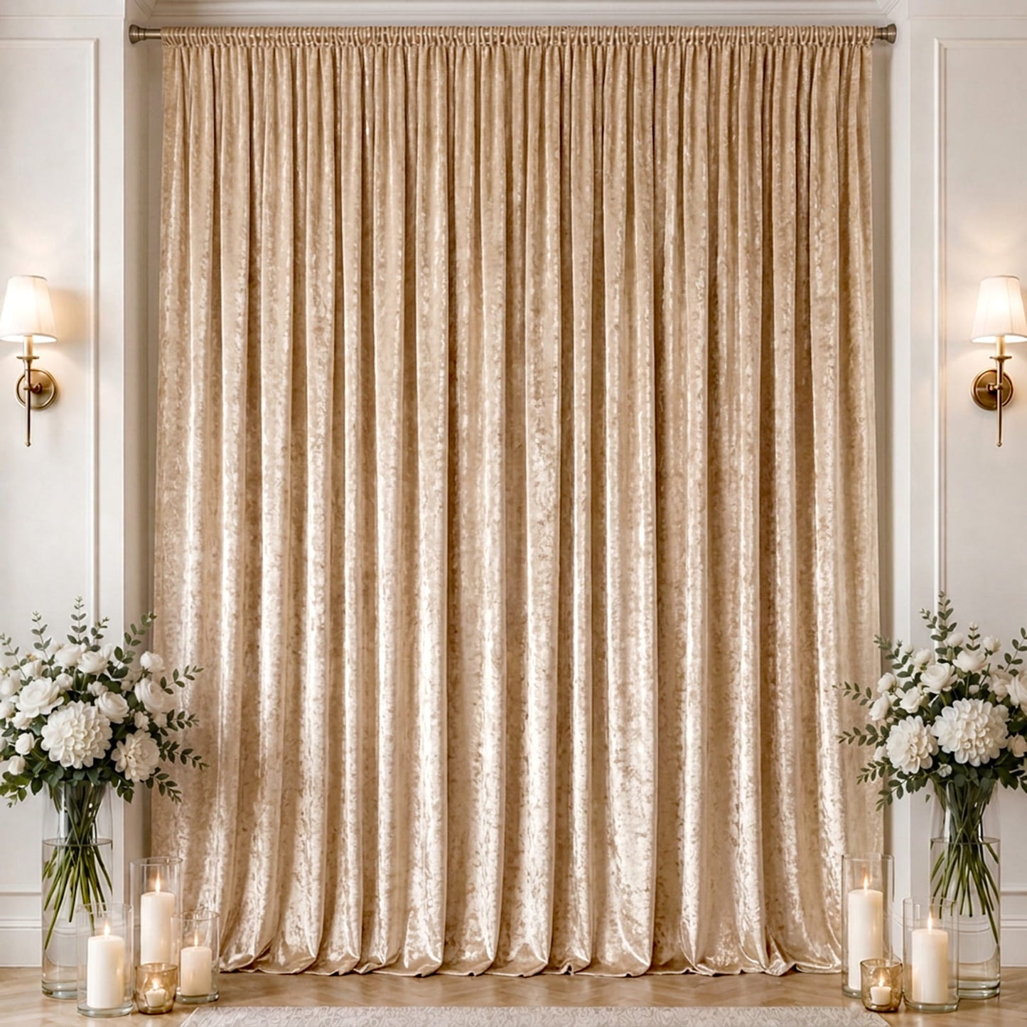 10ft x 16ft Premium Crushed Velvet Backdrop Curtain Beige – Ceiling Drape Panel & Stage Backdrop wit