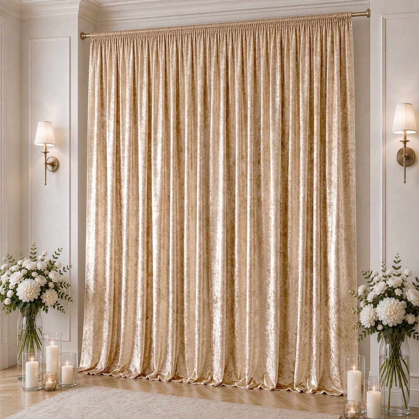 10ft x 16ft Premium Crushed Velvet Backdrop Curtain Beige – Ceiling Drape Panel & Stage Backdrop wit
