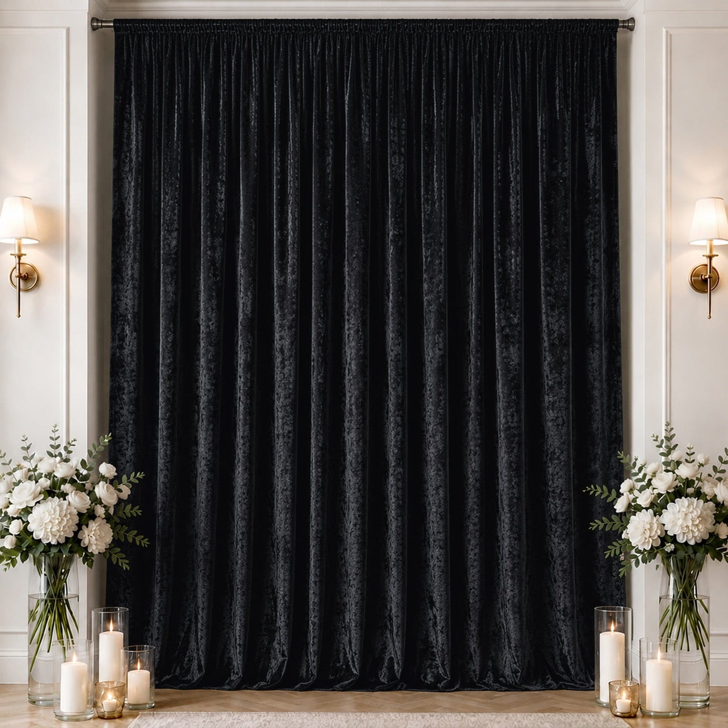 10ft x 16ft Premium Crushed Velvet Backdrop Curtain Black – Ceiling Drape Panel & Stage Backdrop wit