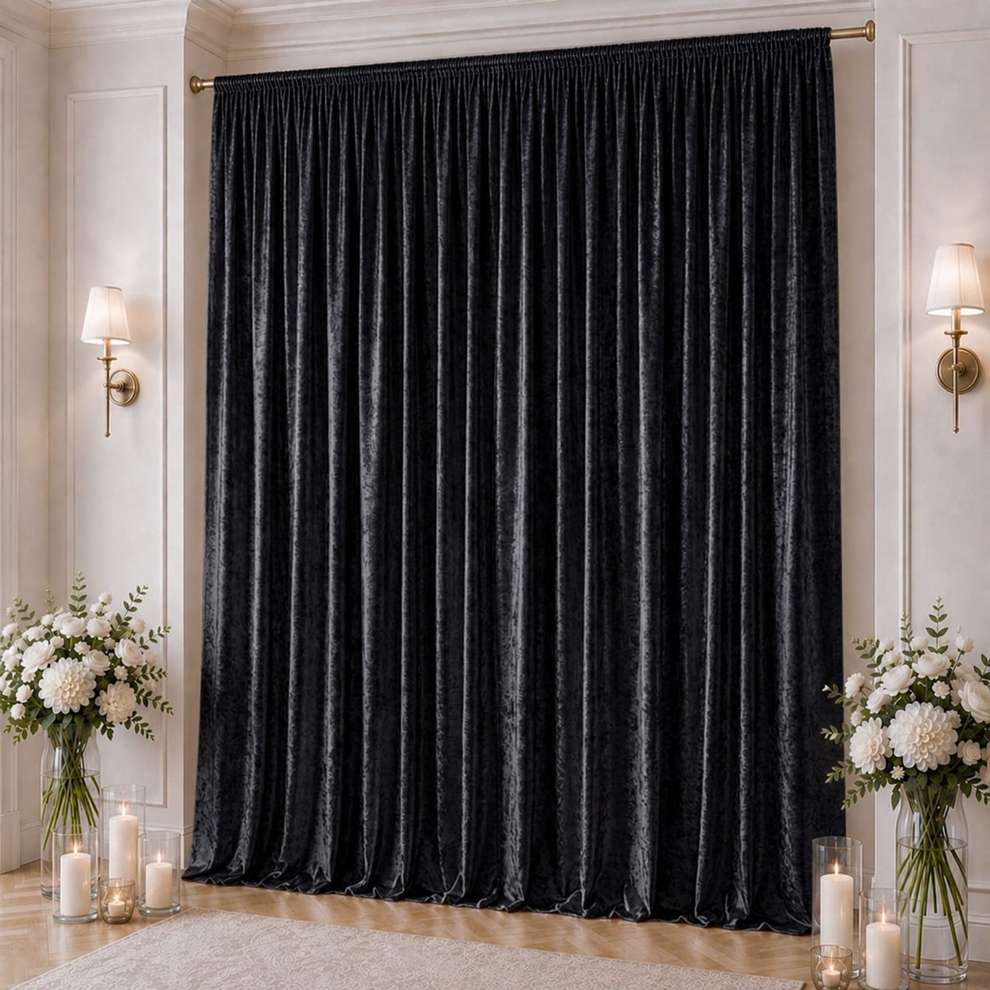 10ft x 16ft Premium Crushed Velvet Backdrop Curtain Black – Ceiling Drape Panel & Stage Backdrop wit