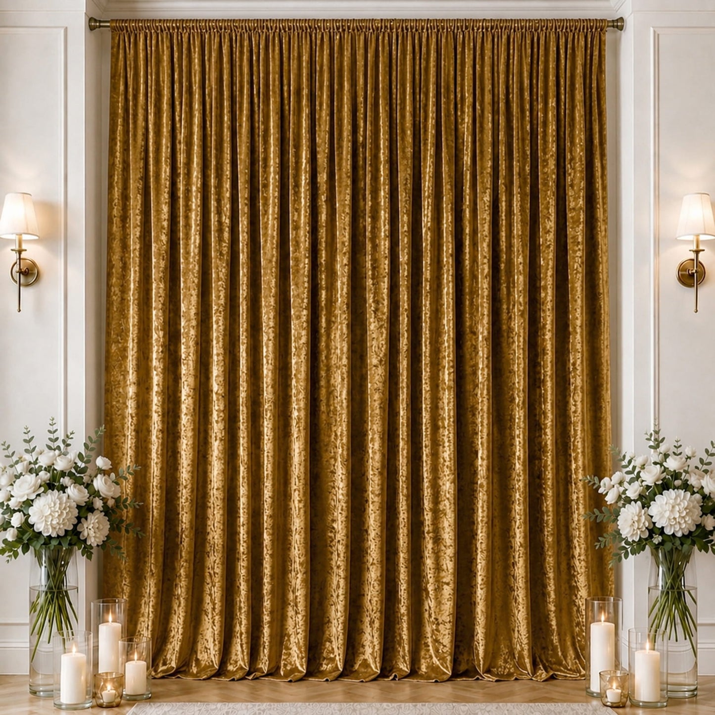 10ft x 16ft Premium Crushed Velvet Backdrop Curtain Gold – Ceiling Drape Panel & Stage Backdrop with