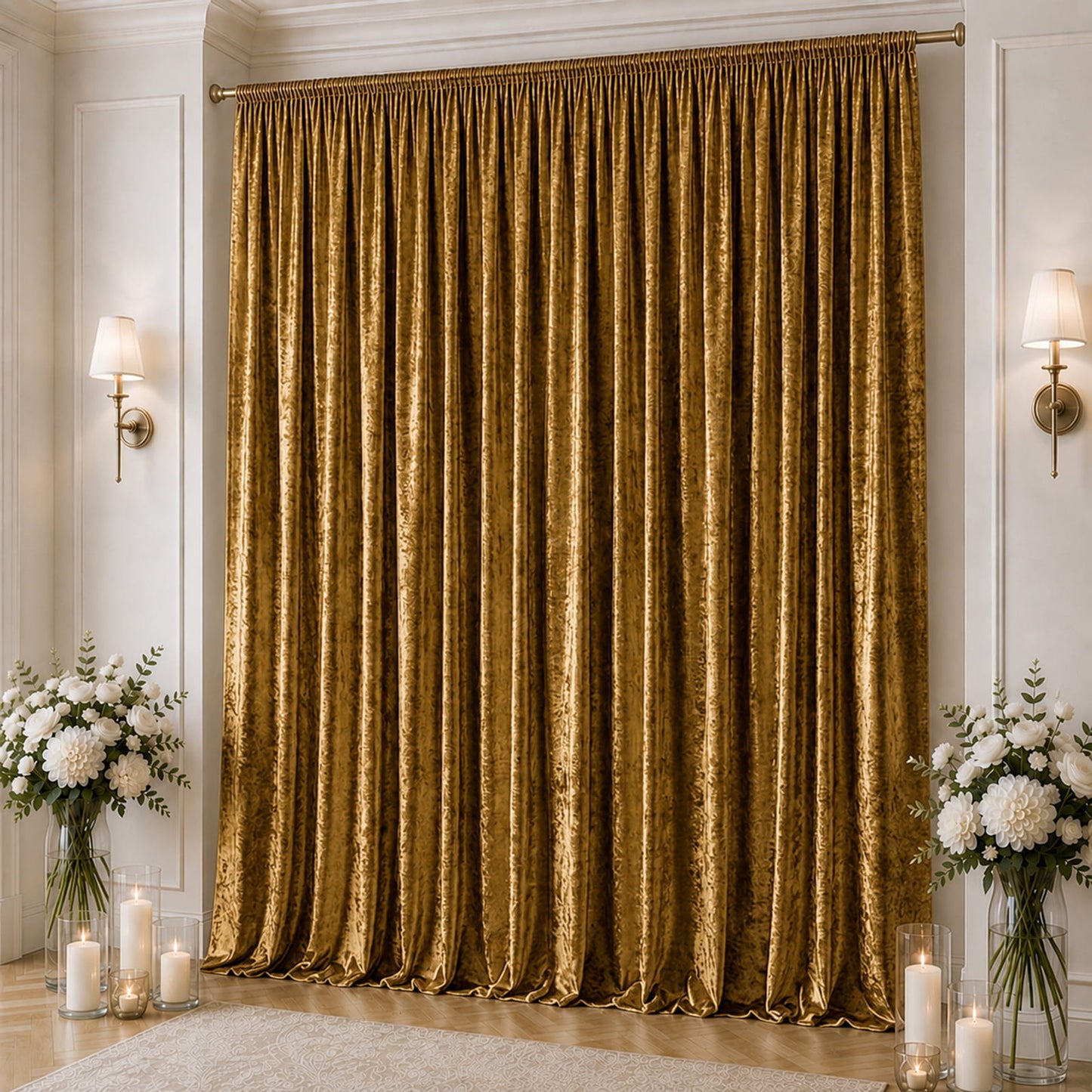 10ft x 16ft Premium Crushed Velvet Backdrop Curtain Gold – Ceiling Drape Panel & Stage Backdrop with