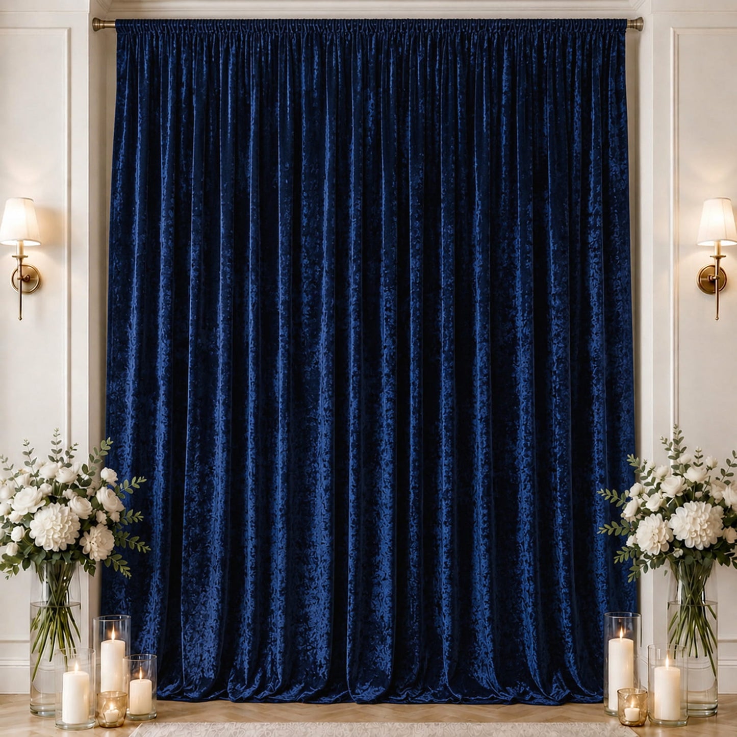 10ft x 16ft Premium Crushed Velvet Backdrop Curtain Navy Blue – Ceiling Drape Panel & Stage Backdrop