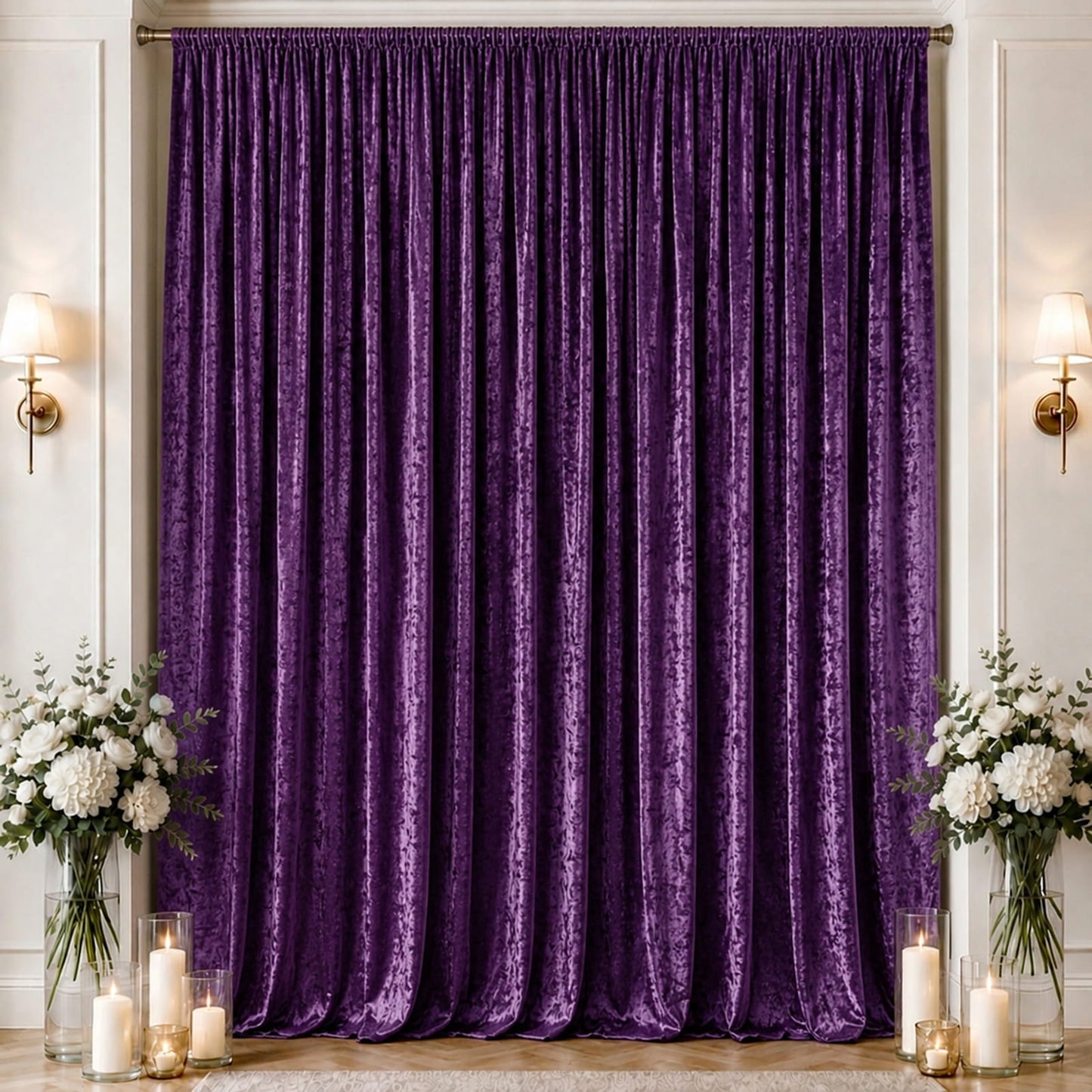 10ft x 16ft Premium Crushed Velvet Backdrop Curtain Purple – Ceiling Drape Panel & Stage Backdrop wi
