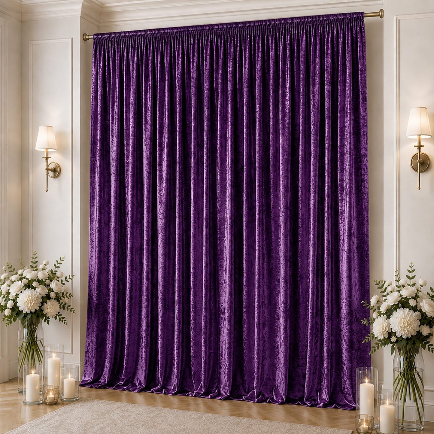 10ft x 16ft Premium Crushed Velvet Backdrop Curtain Purple – Ceiling Drape Panel & Stage Backdrop wi