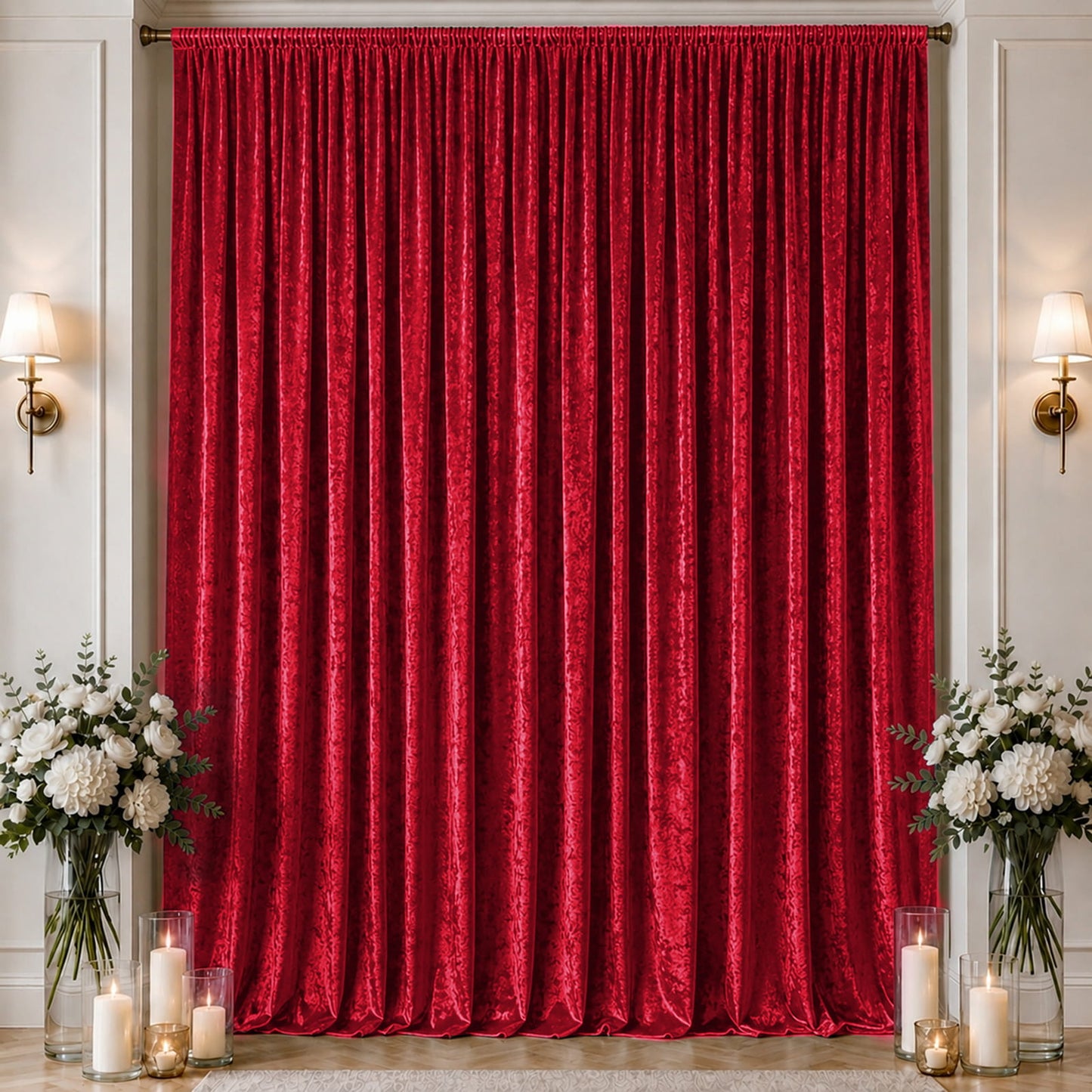 10ft x 16ft Premium Crushed Velvet Backdrop Curtain Red – Ceiling Drape Panel & Stage Backdrop with 